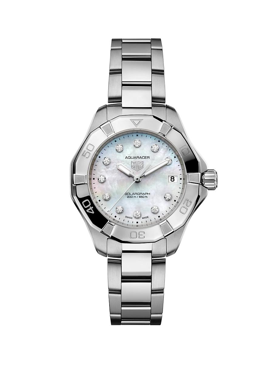 Womens Aquaracer Professional 200 Solargraph Stainless Steel, Mother-Of-Pearl & 0.15 TCW Diamond Bracelet Watch/34MM Product Image