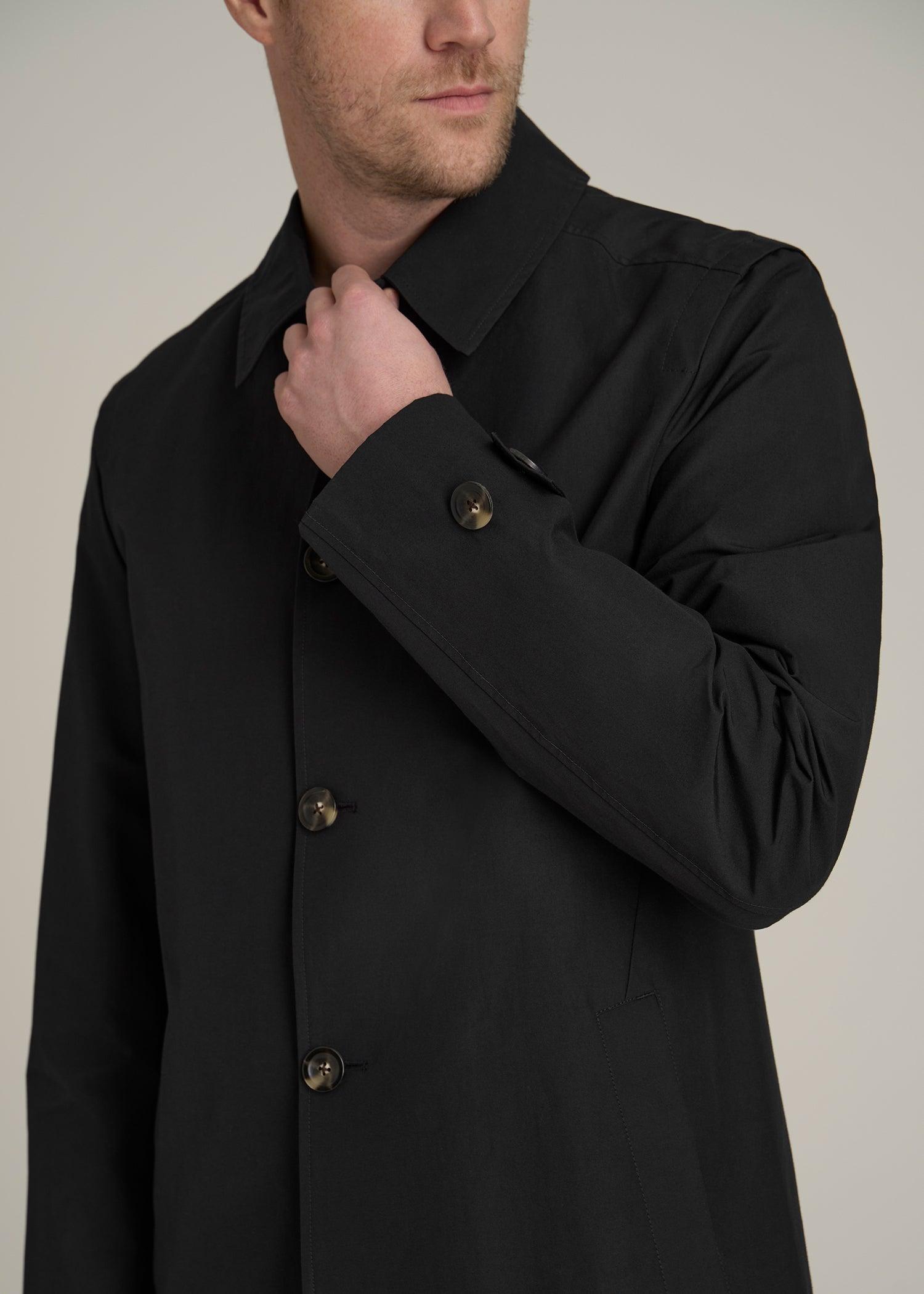 Minimalist Trench Coat for Tall Men in Black Male Product Image