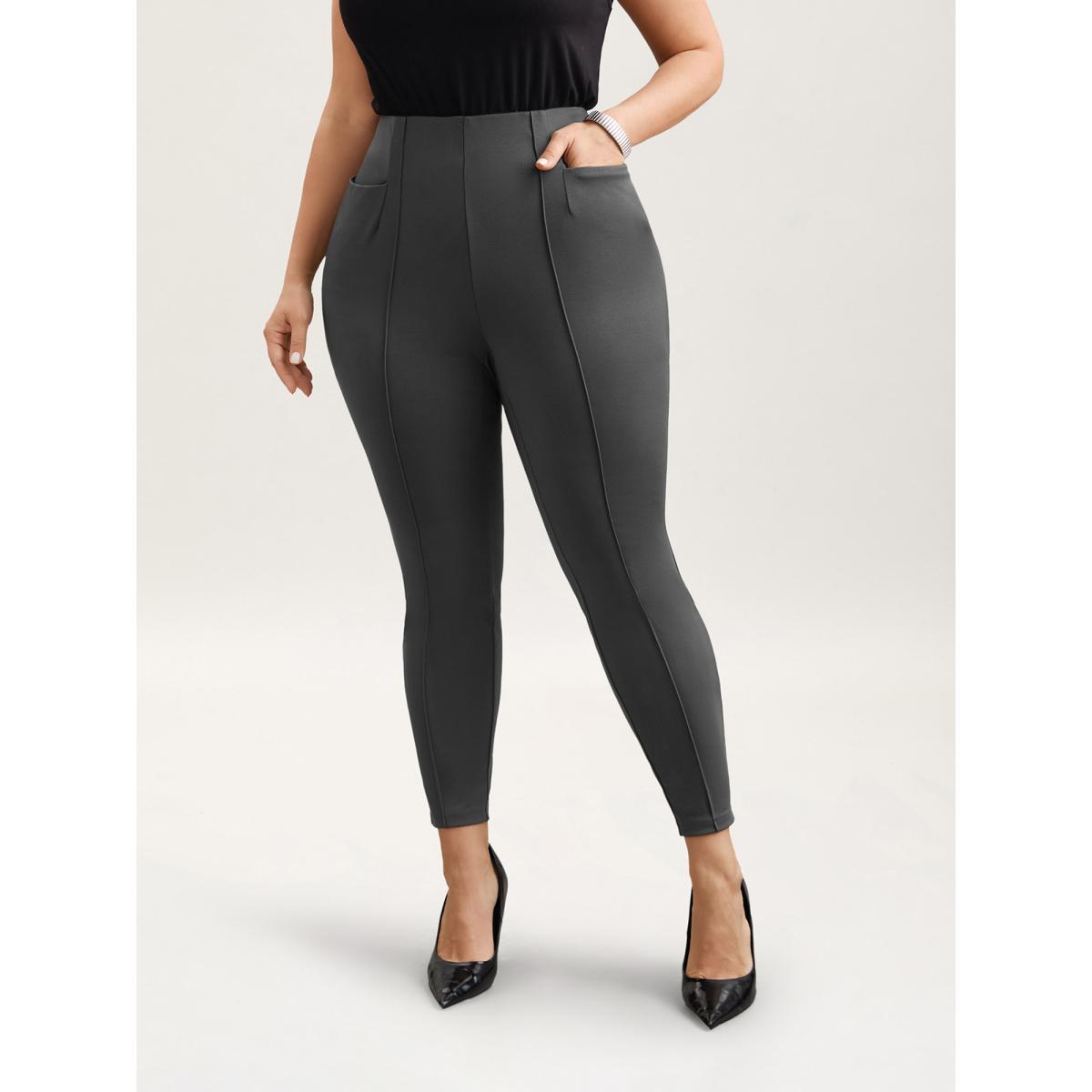 Plus Size Heather No-Seam Skinny-Fit Pants Women DimGray Elegant Skinny Mid Rise Everyday Pants BloomChic 22-24/3X Product Image