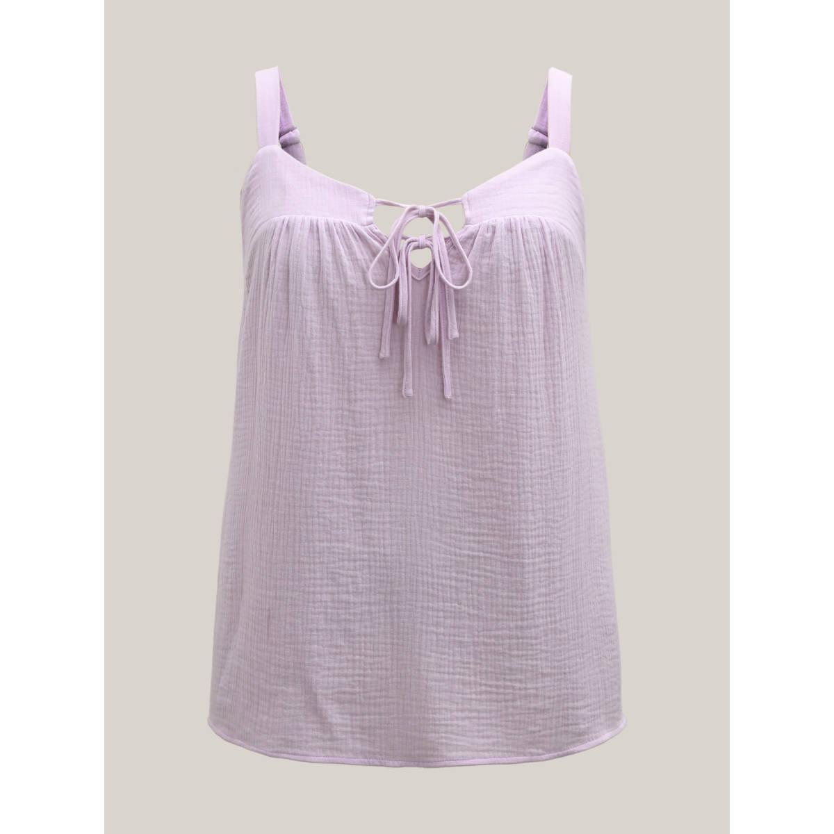 Plus Size Neck Tie-UP Pleated Tank Top Women Lavender Tie knot Heart neckline Everyday-Casual Tank Tops Camis BloomChic 14-16/1X Product Image