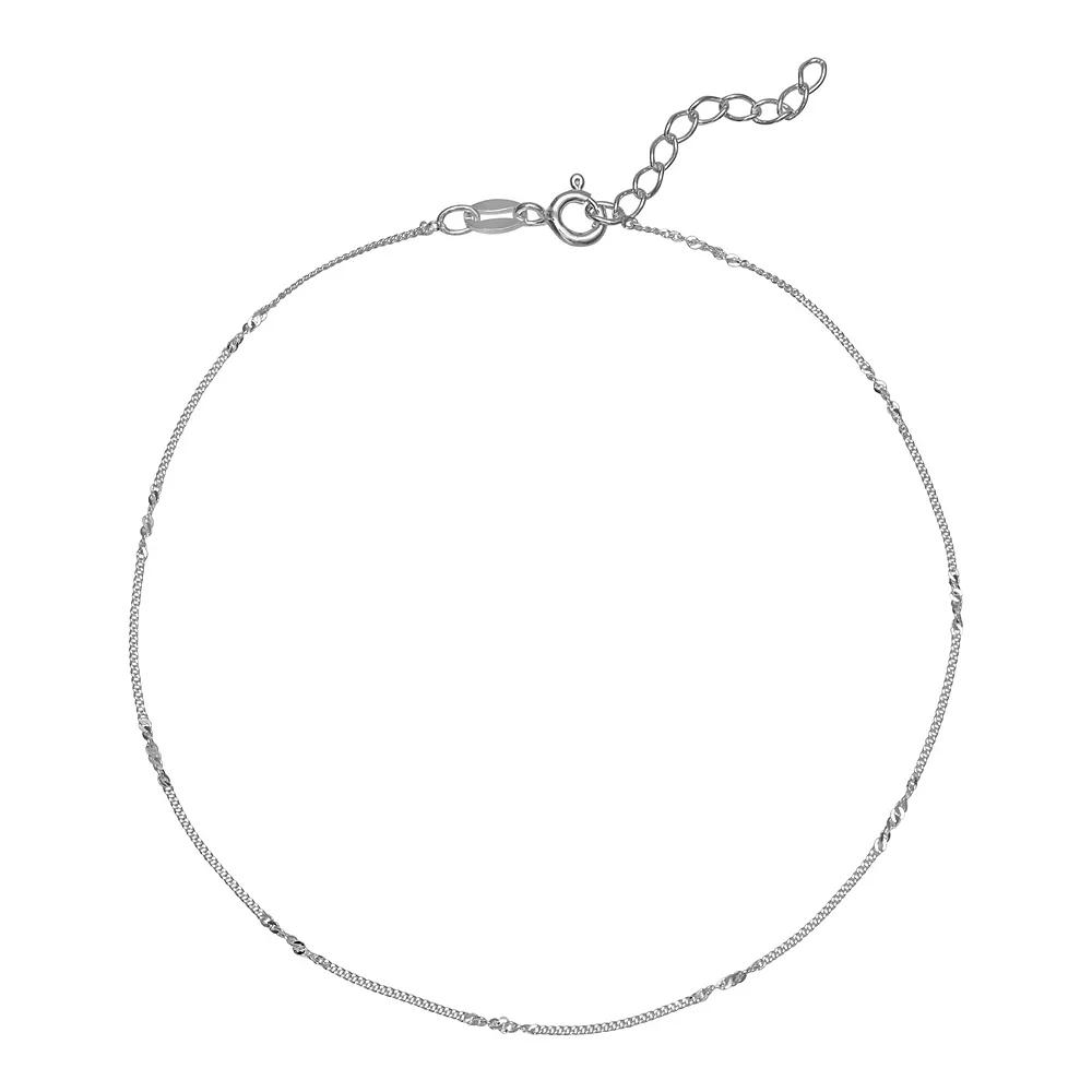 PRIMROSE Sterling Silver Polished Flat Curb Chain Anklet, Women's Product Image
