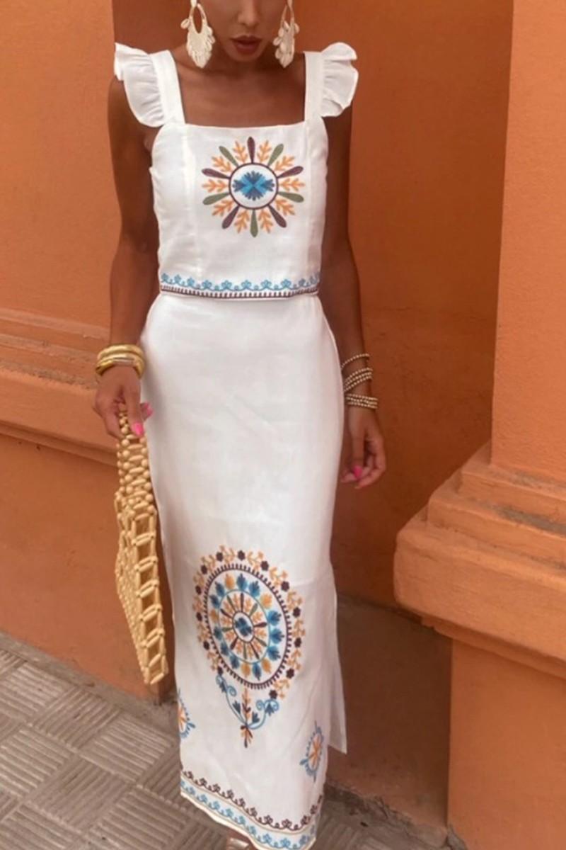 Ruffled Strap Embroidered Two-Piece Set Product Image