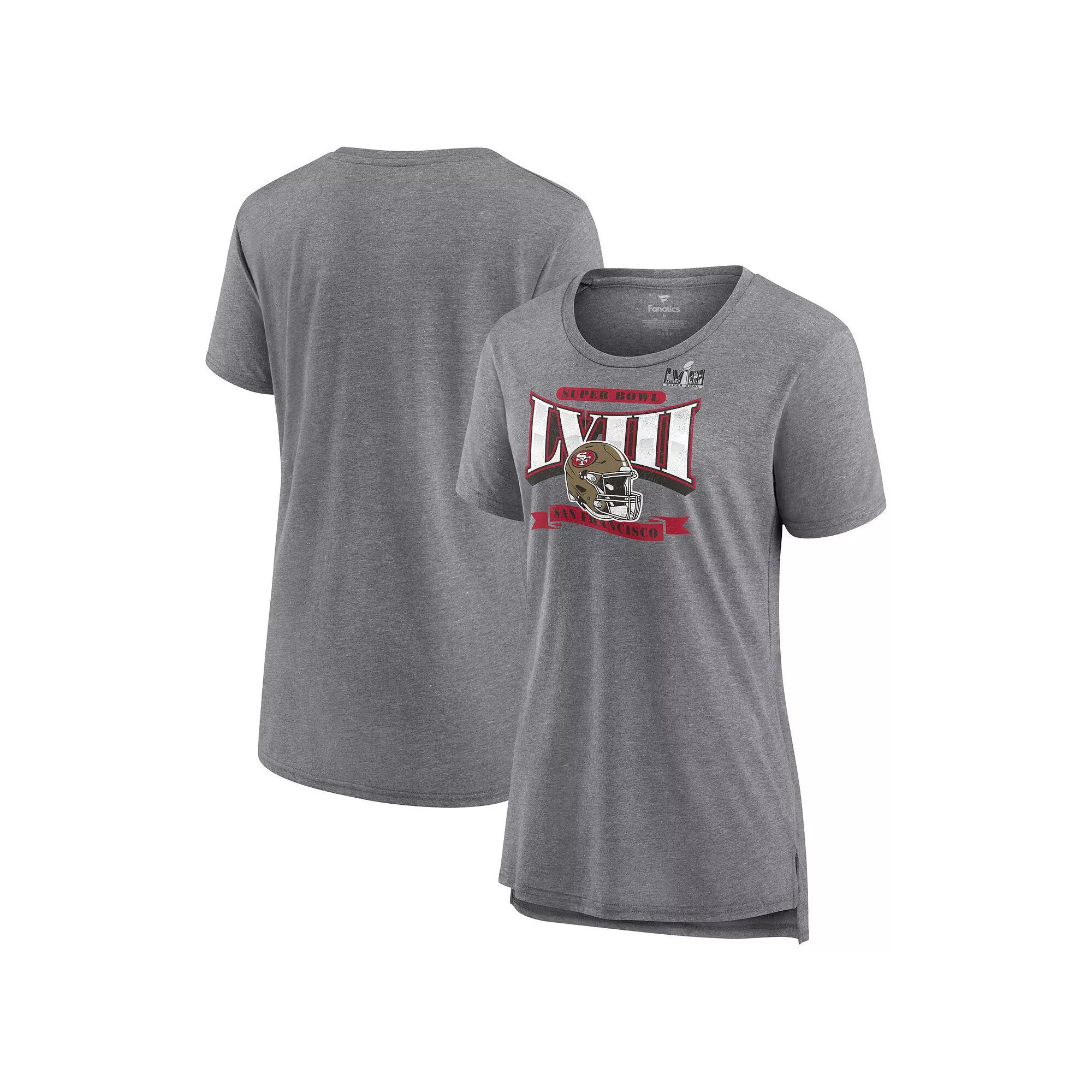Women's Fanatics Branded  Heather Gray San Francisco 49ers Super Bowl LVIII Our Pastime Tri-Blend Scoop Neck T-Shirt, Size: Large, Grey Product Image