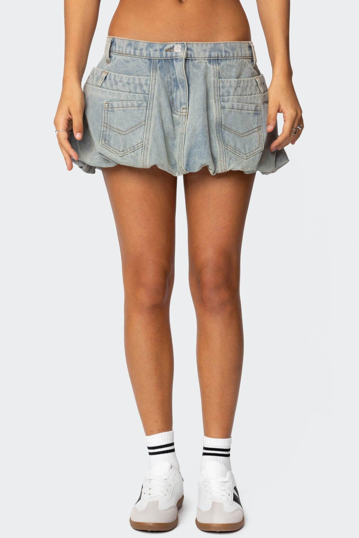 Jodi Denim Bubble Mini Skirt Product Image