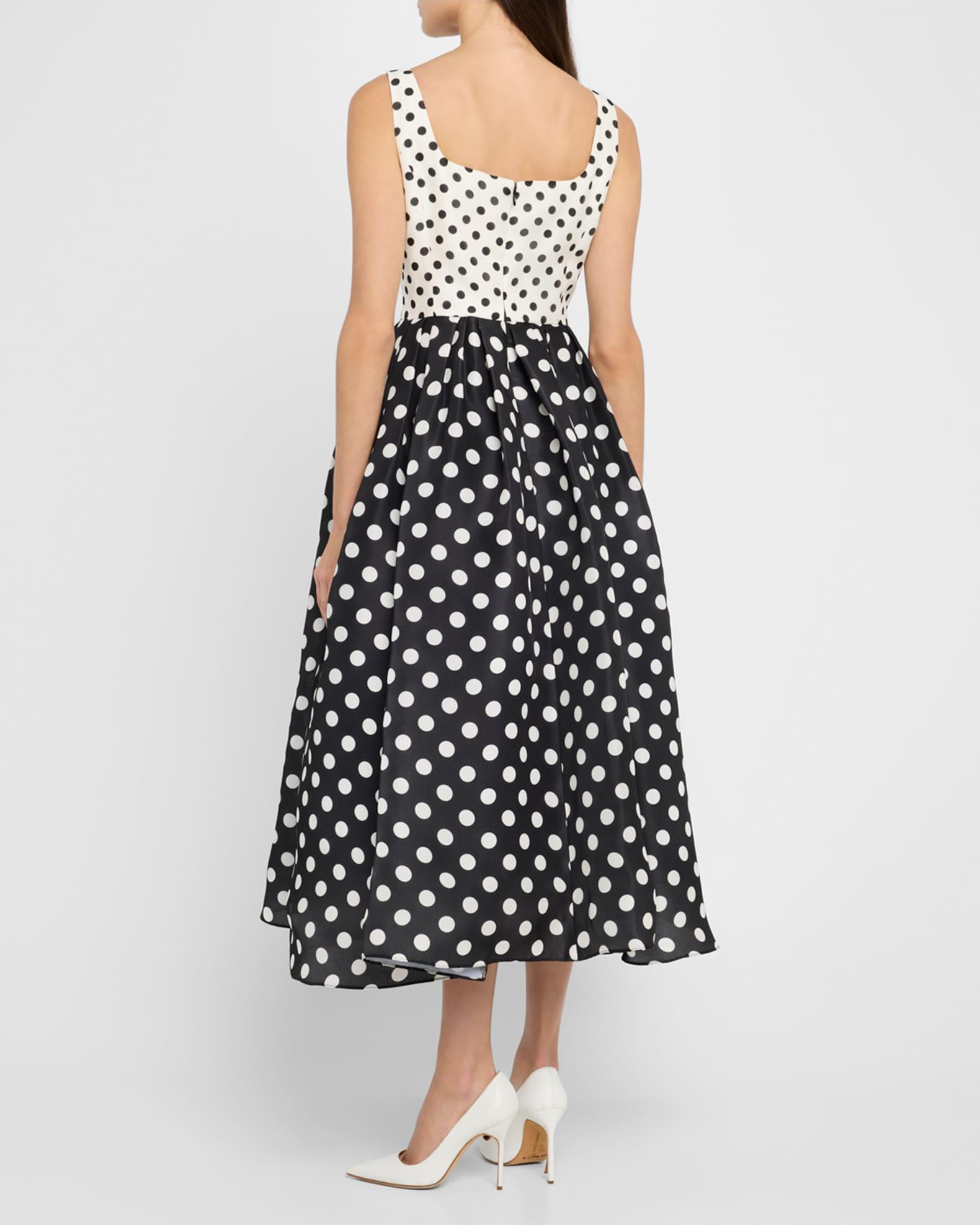 Polka-Dot Flower Sleeveless Tea-Length Dress Product Image