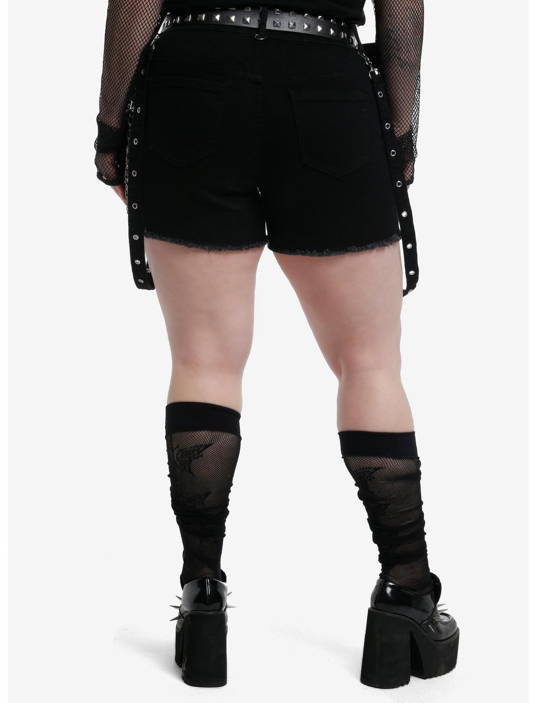 Black Gothic Chains Belted Denim Shorts Plus Size Product Image