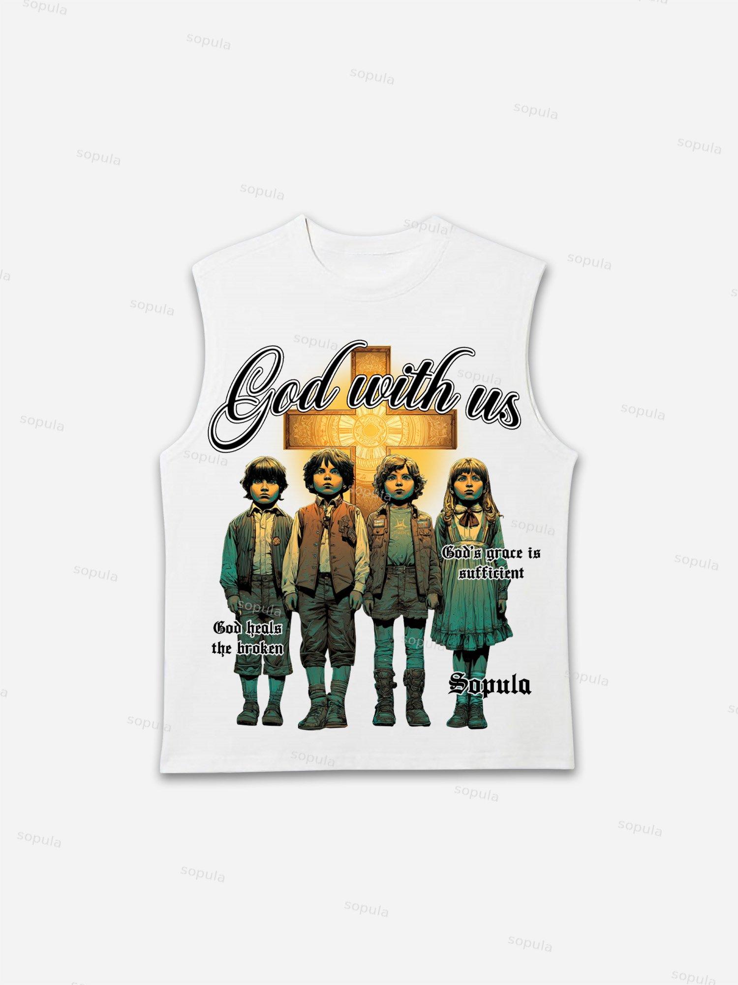 God With Us Vintage Cross Graphic Tank Top Product Image