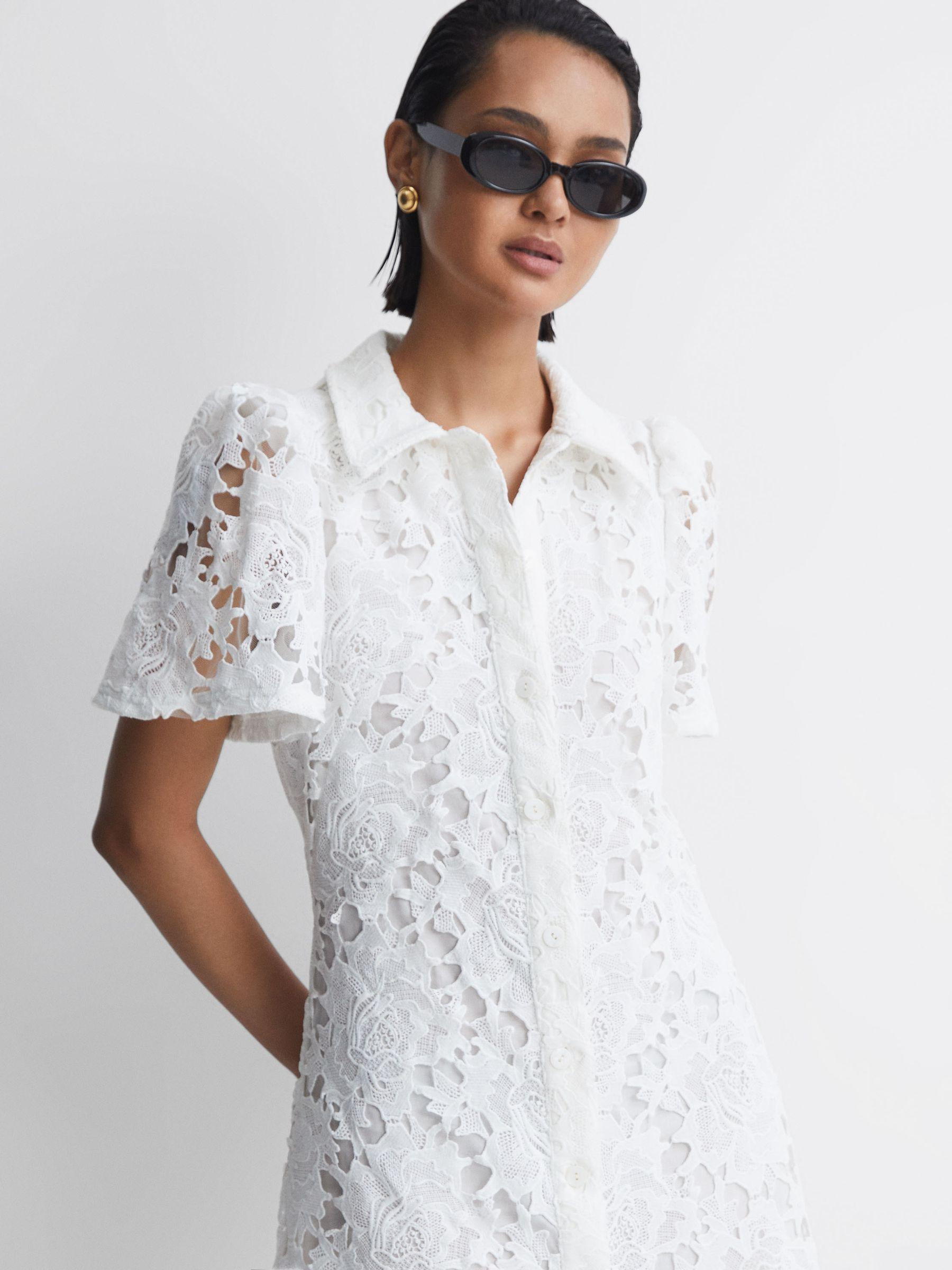 Leo Lin Lace Shirt Mini Dress in Snow White Product Image