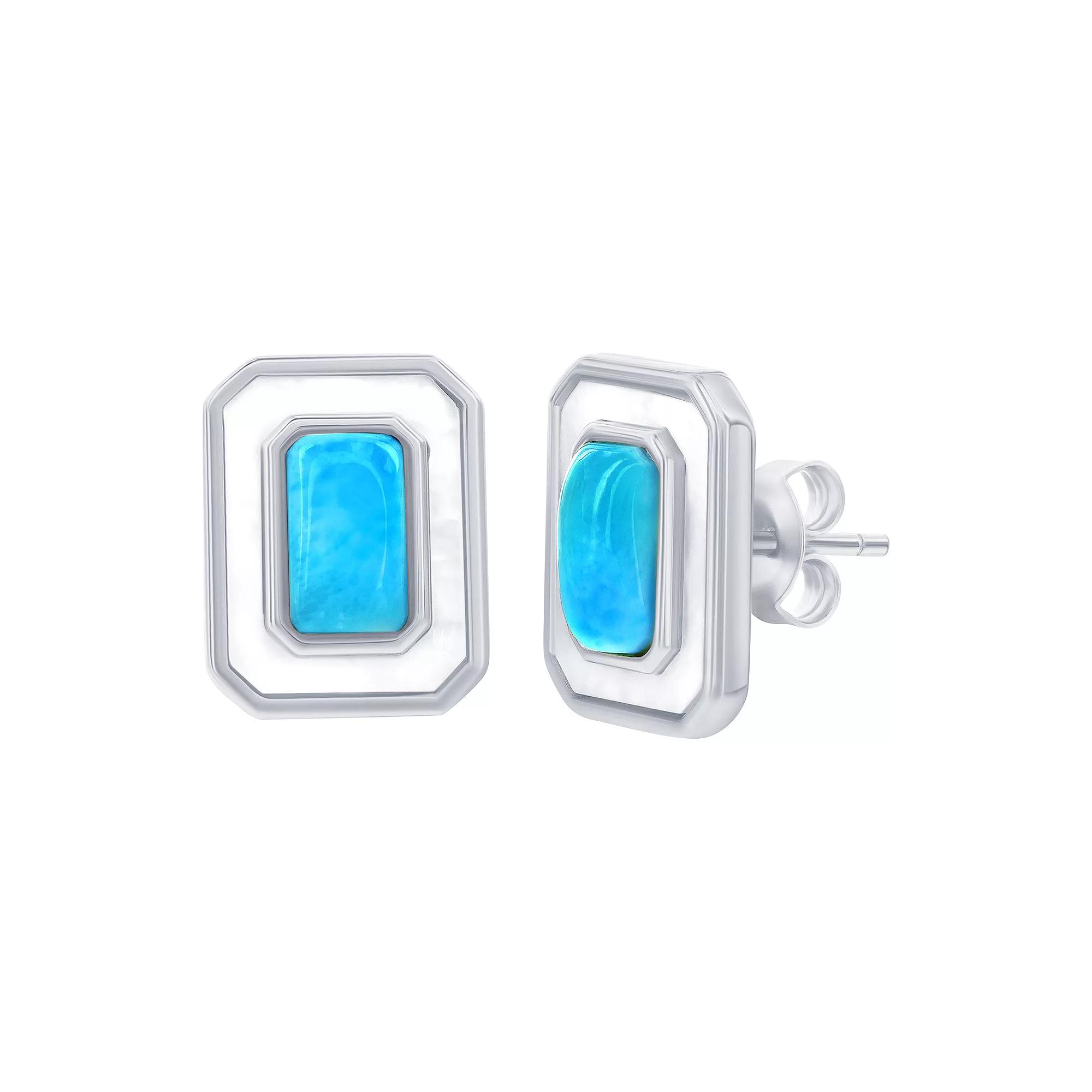 Nautica Rocks Sterling Silver Larimar and Mother-of-Pearl Rectangle Stud Earrings, Women's Product Image