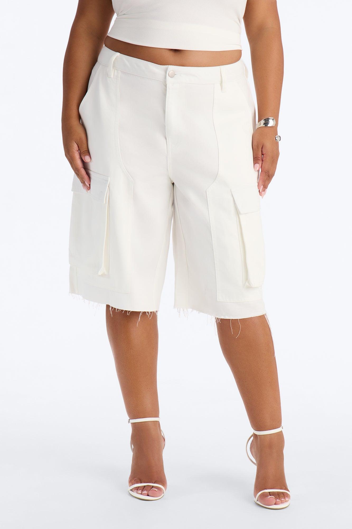 Lillia Frayed Hem Cargo Bermuda Short - White Female Product Image