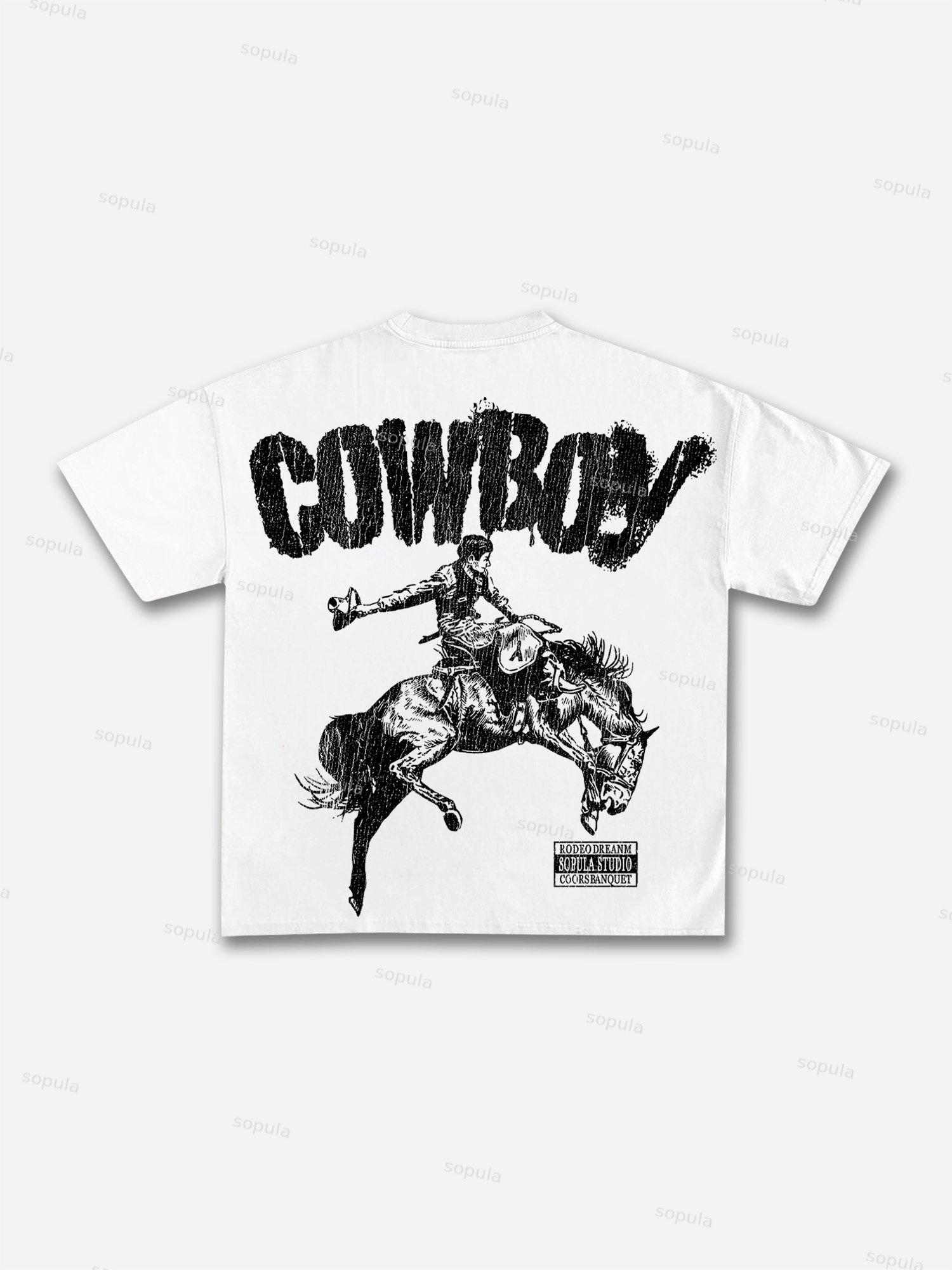 Men's Cowboy Rodeo Street Graphic Print Cotton T-shirt Product Image