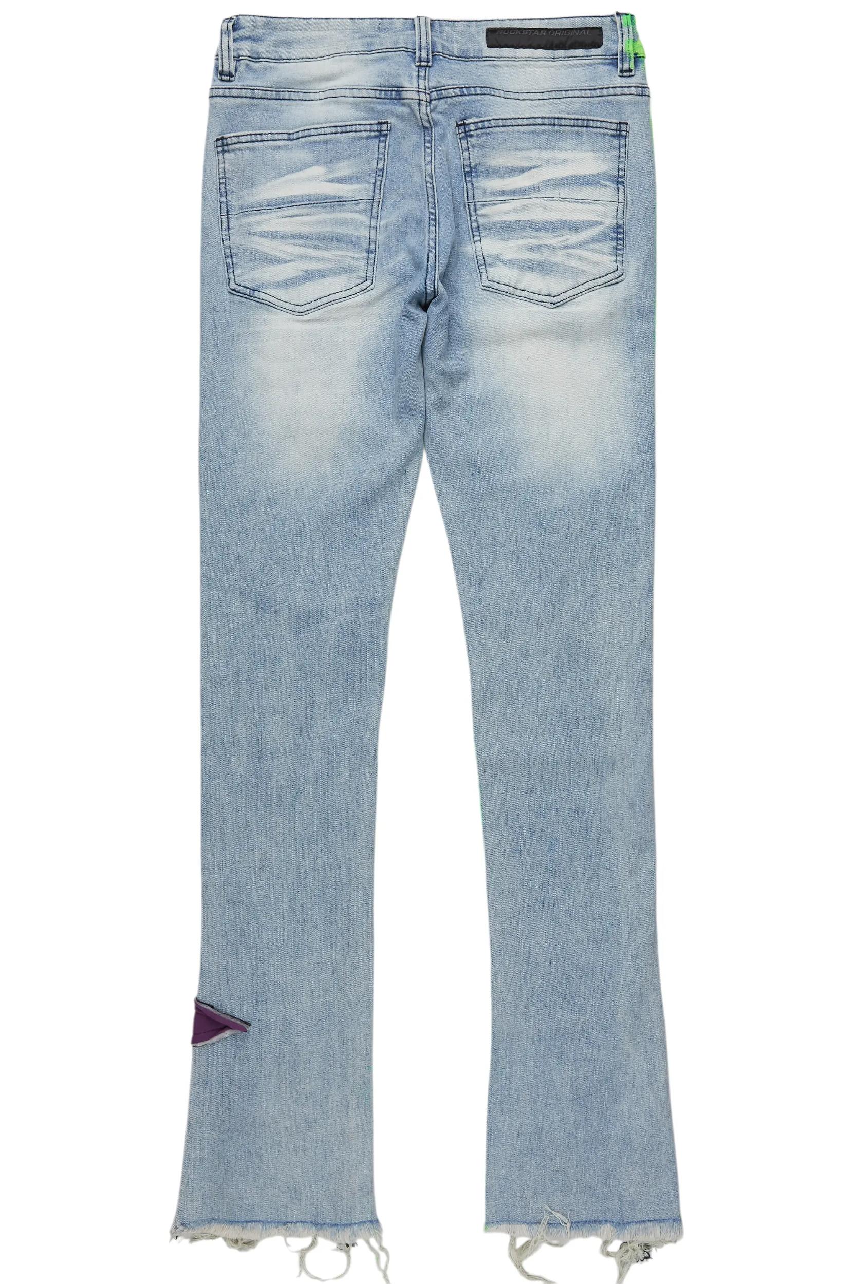 Savier Blue/Green Roller Paint Stacked Flare Jean Male Product Image