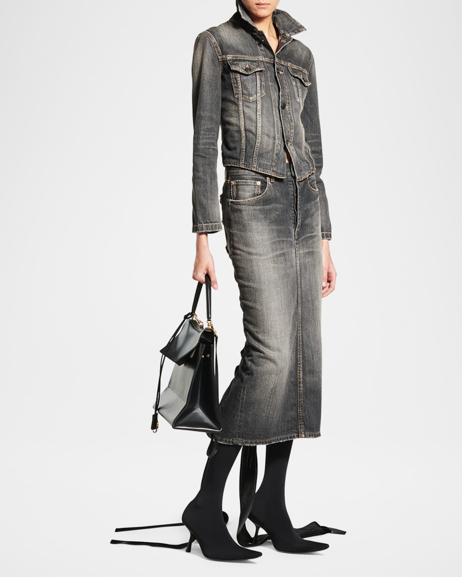 Lace-Up Denim Midi Skirt Product Image