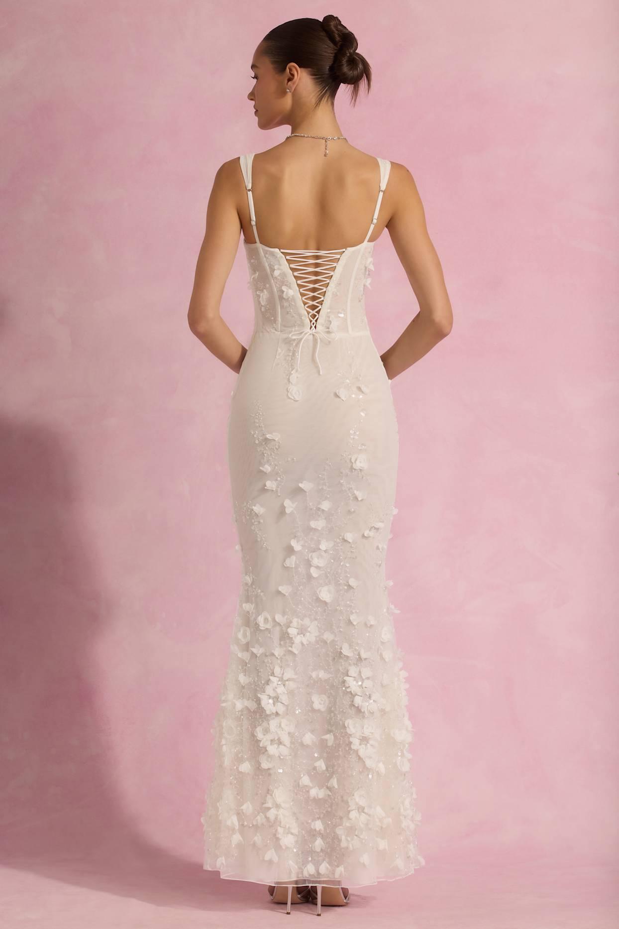 Embellished Fishtail Corset Gown in White Product Image