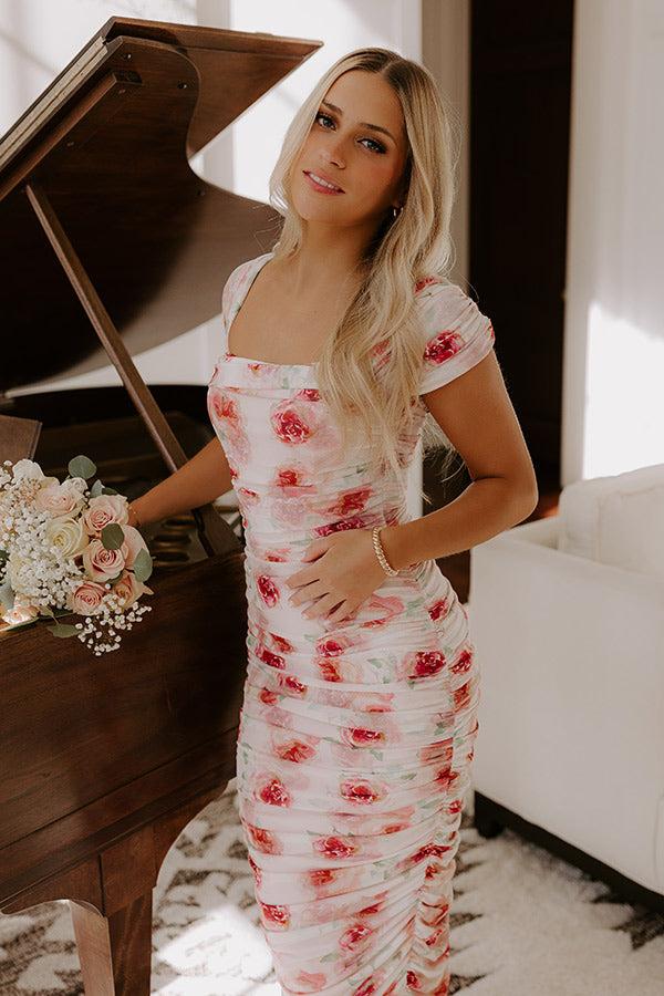 Lost In Love Floral Ruched Midi Dress Product Image