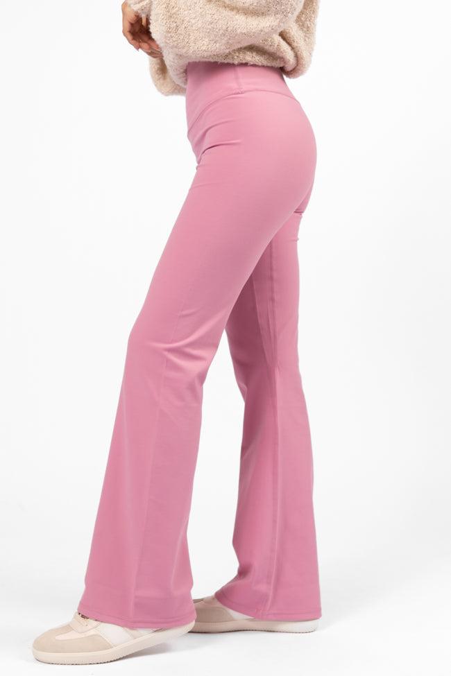 Get Moving Pink Flare Knit Leggings FINAL SALE Product Image