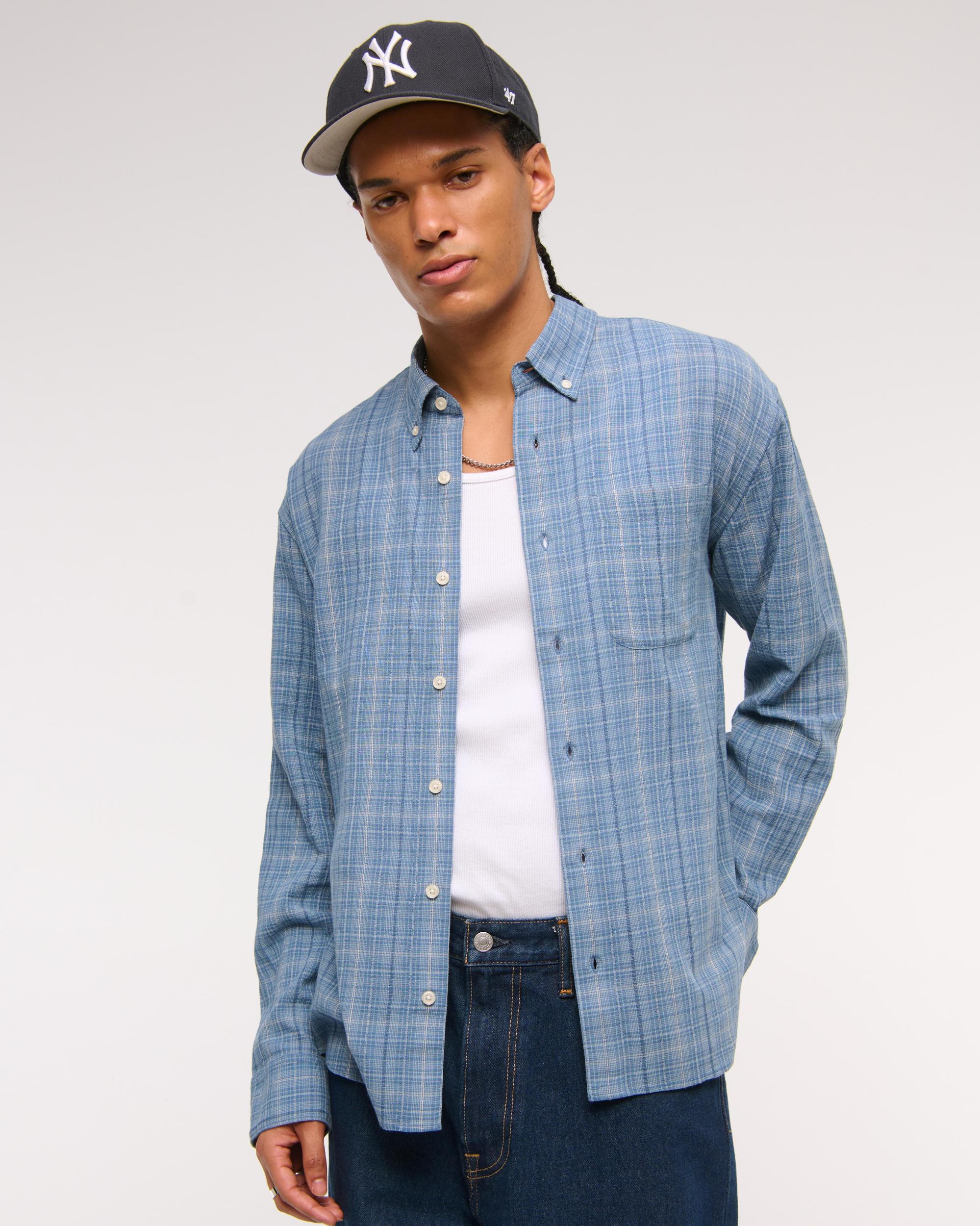 Long-Sleeve Plaid Button-Up Shirt Product Image