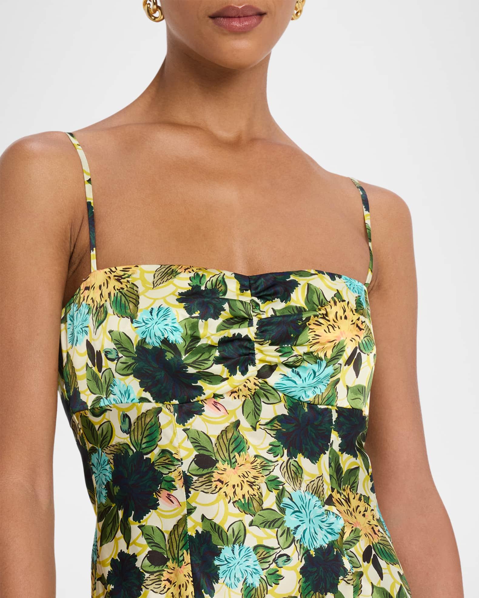 Renee Long Floral Silk Spaghetti-Strap Dress Product Image