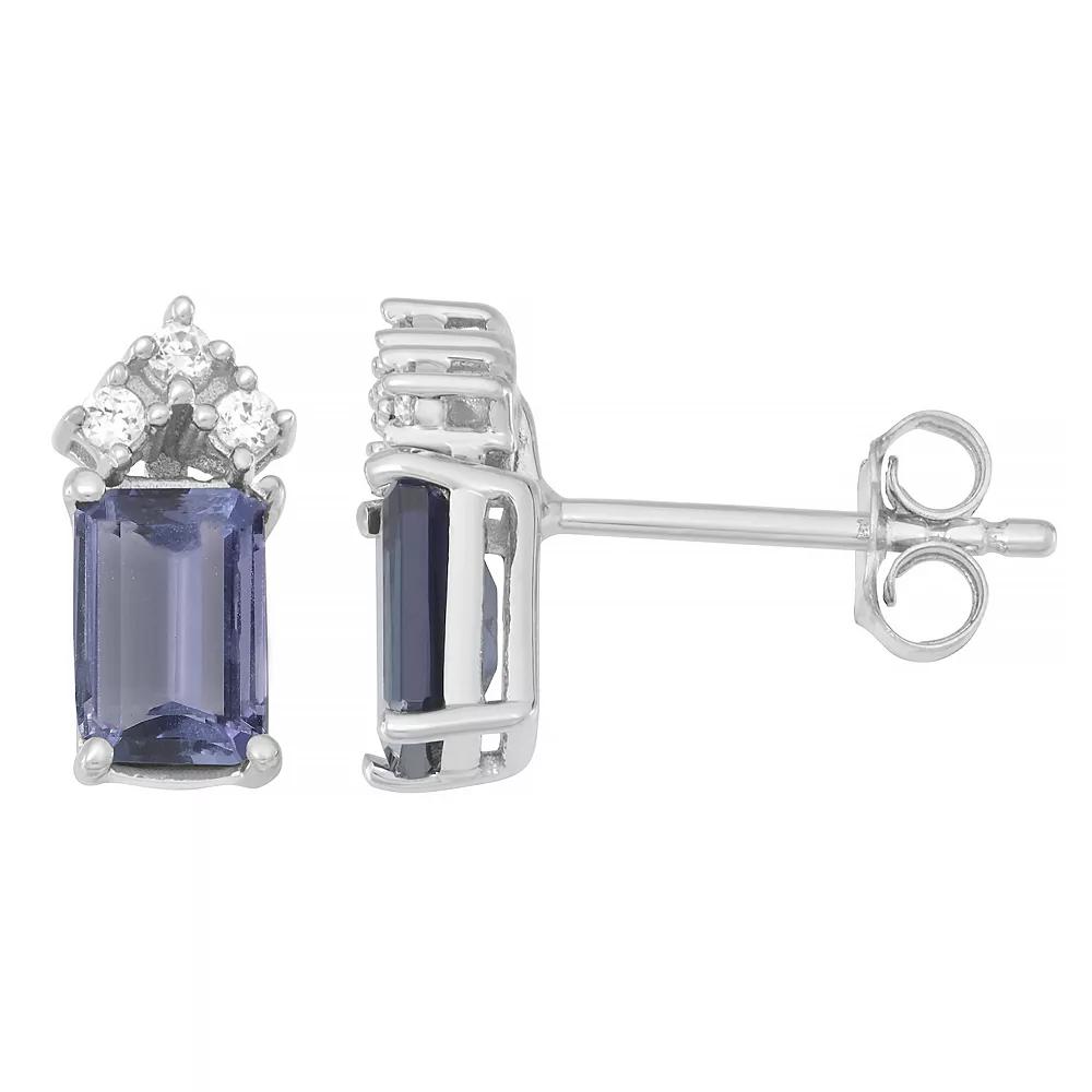 10k White Gold Tanzanite & 1/10 Carat T.W. Diamond Stud Earrings, Women's Product Image
