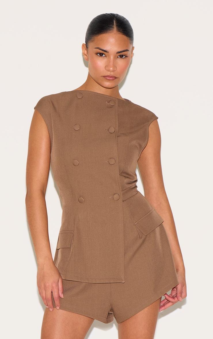 Petite Mushroom Sleeveless Tailored Romper Product Image