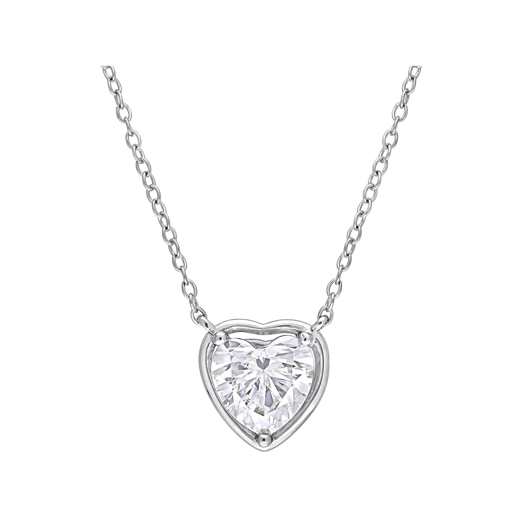 Stella Grace Sterling Silver 2 Carat T.W. Lab-Created Moissanite Halo Heart Necklace, Women's, Size: 18" Product Image