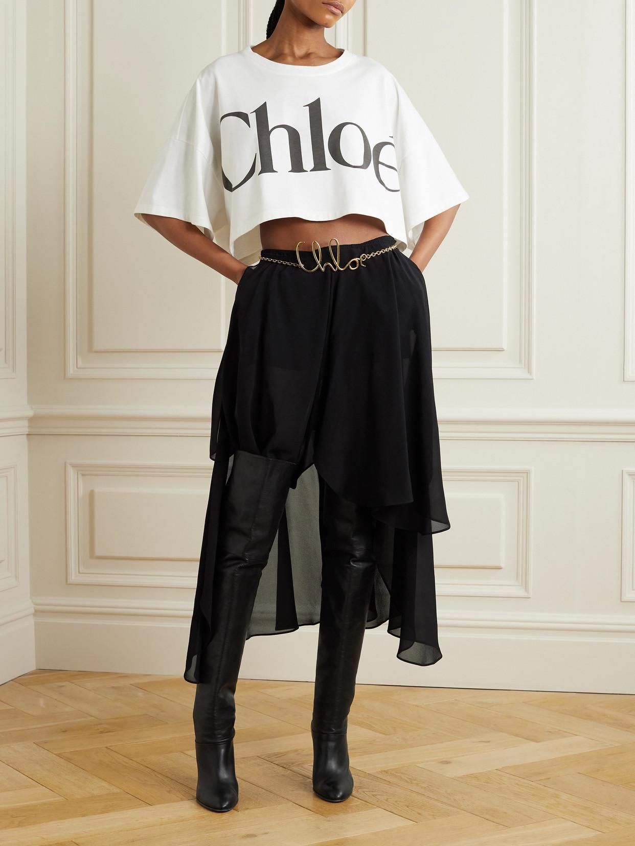 CHLOÉ White Cropped Crewneck T-shirt With Maxi Logo Print On The Front In Cotton Woman In Multicolor Product Image