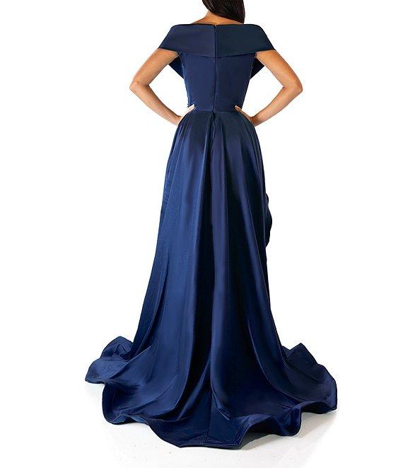 Terani Couture Off-the-Shoulder Cap Sleeve Feather Waist Ball Gown Product Image