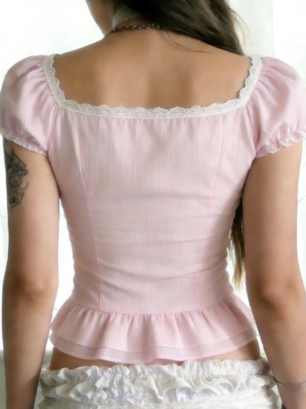 Pink Puff Sleeves Short Sleeve Product Image