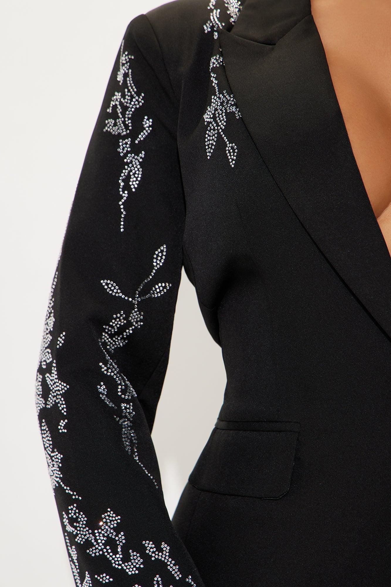 Stay Elegant Rhinestone Blazer - Black Product Image