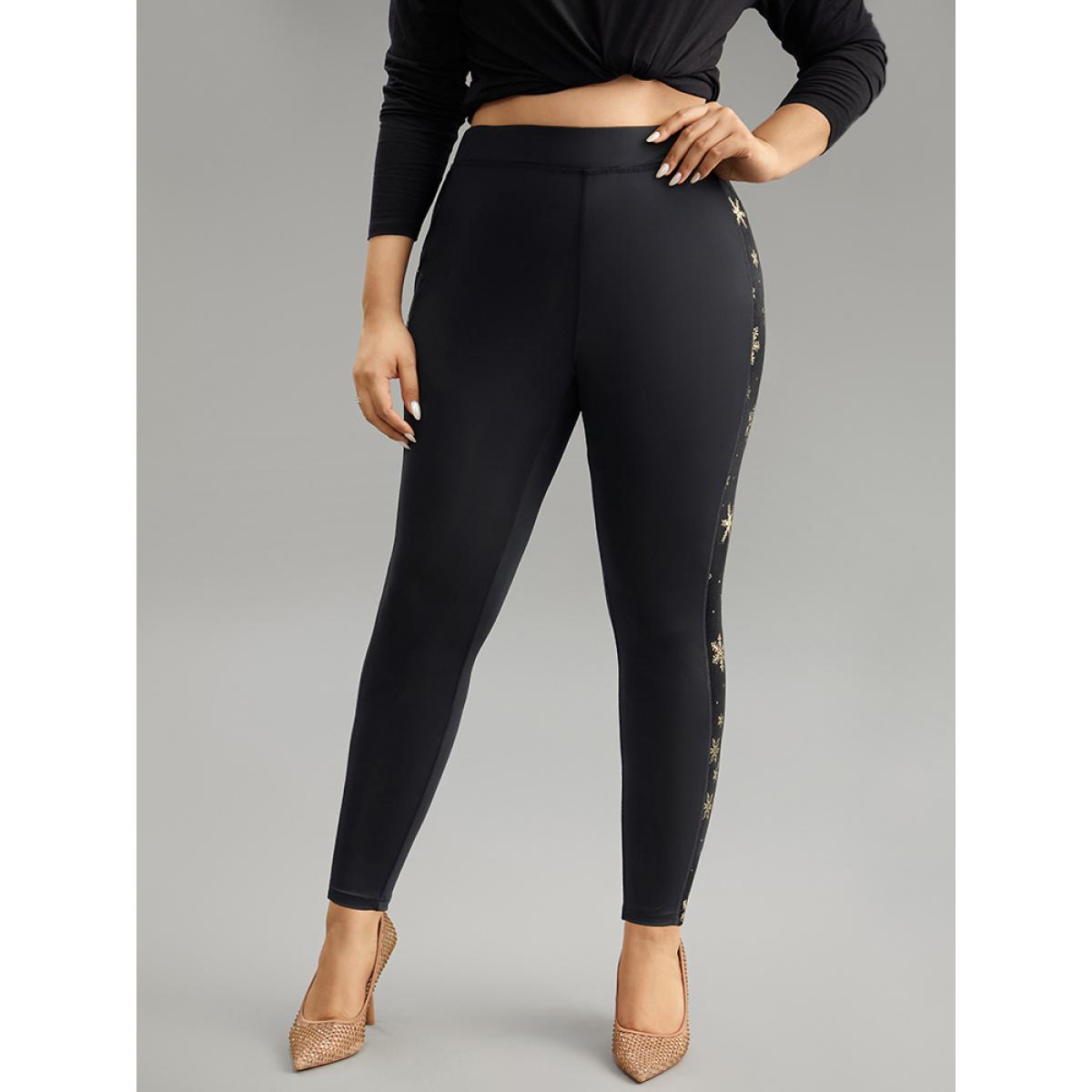 Plus Size Snowflake Glitter High Rise Skinny Leggings Women Black Party High stretch Skinny High Rise Going out Leggings BloomChic 26/4X Product Image