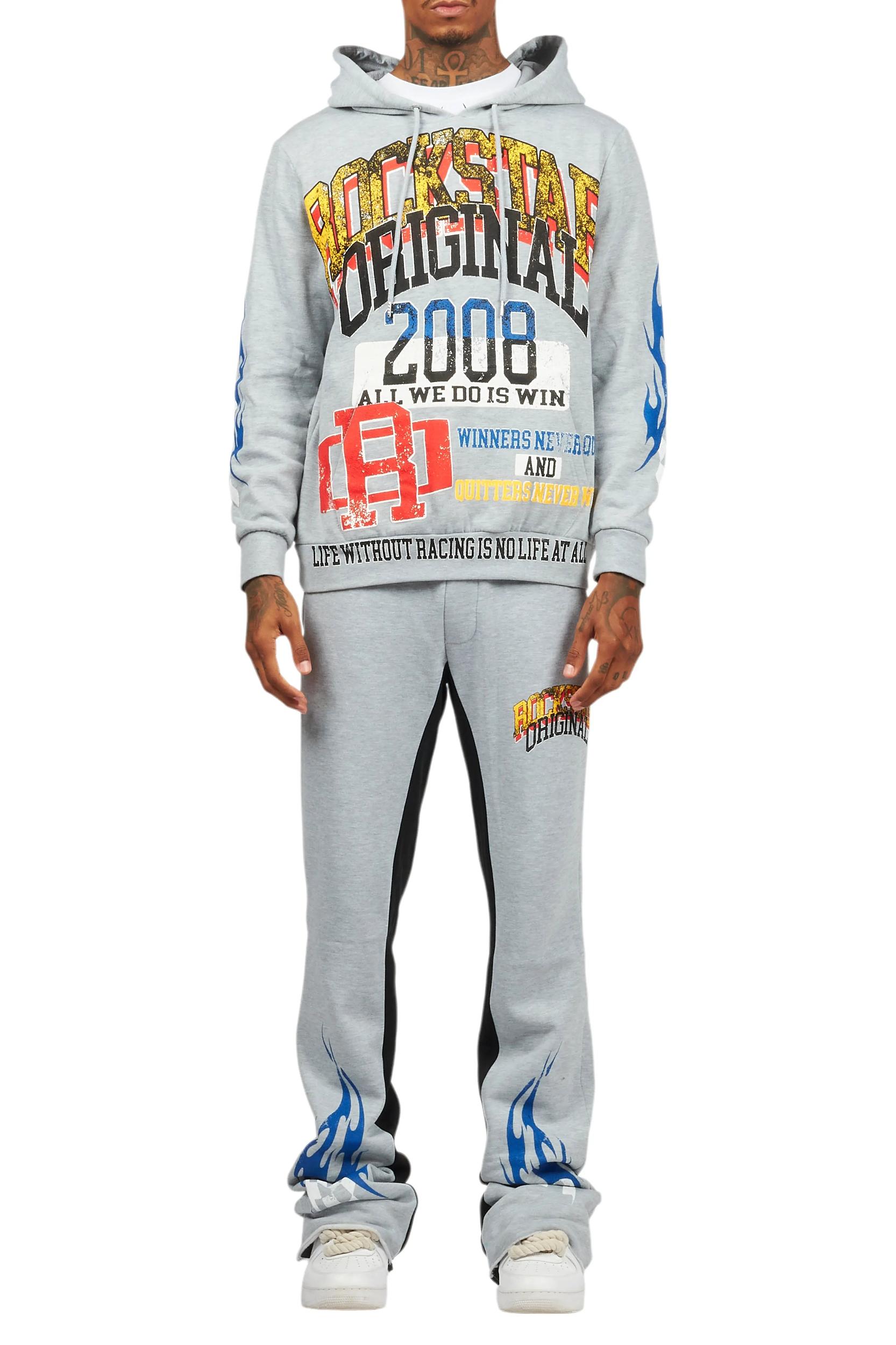 Colorful Race Heather Grey Hoodie/Baggy Track Pant Set Male Product Image