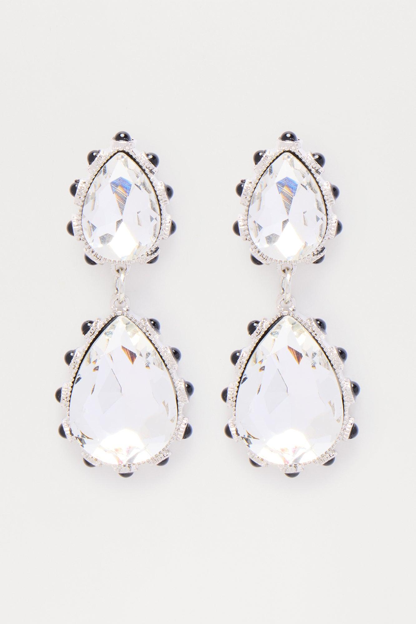 Show Stopper Jeweled Drop Earring - Silver/Black Female Product Image