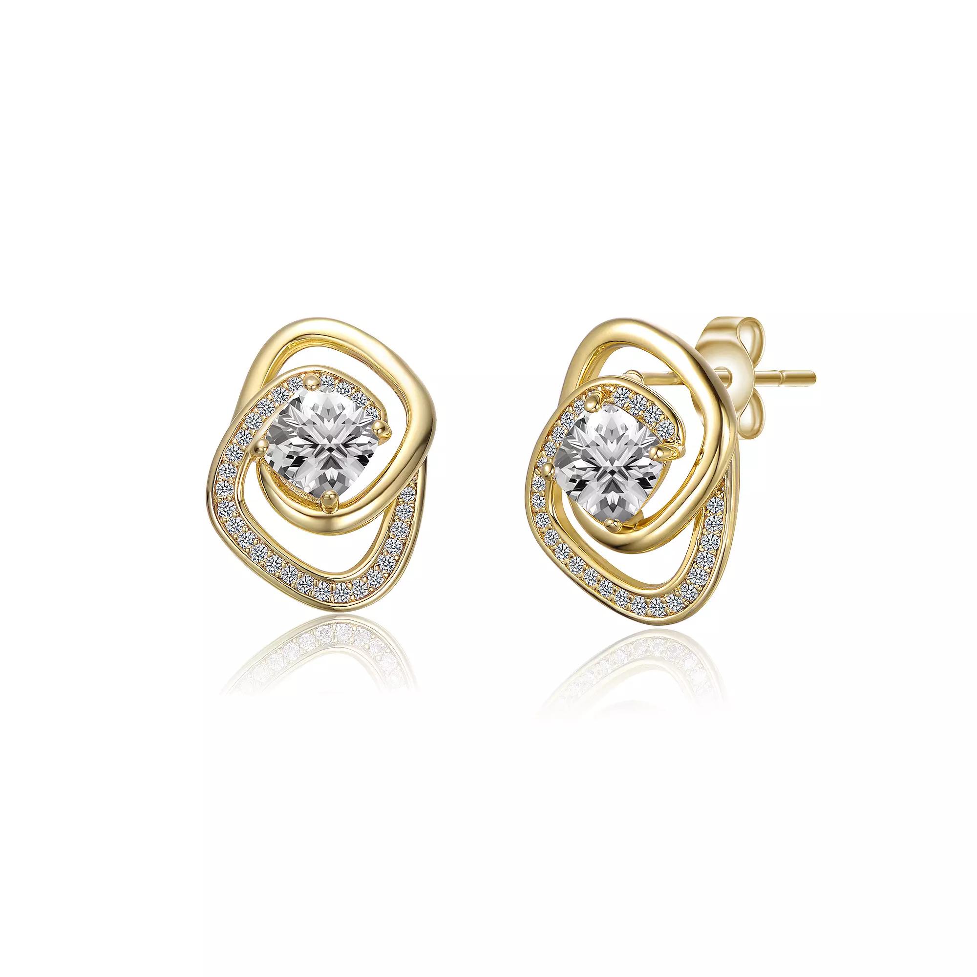 14k Gold Plated Cubic Zirconia Double Love Knot Stud Earrings, Womens, Gold Tone Product Image