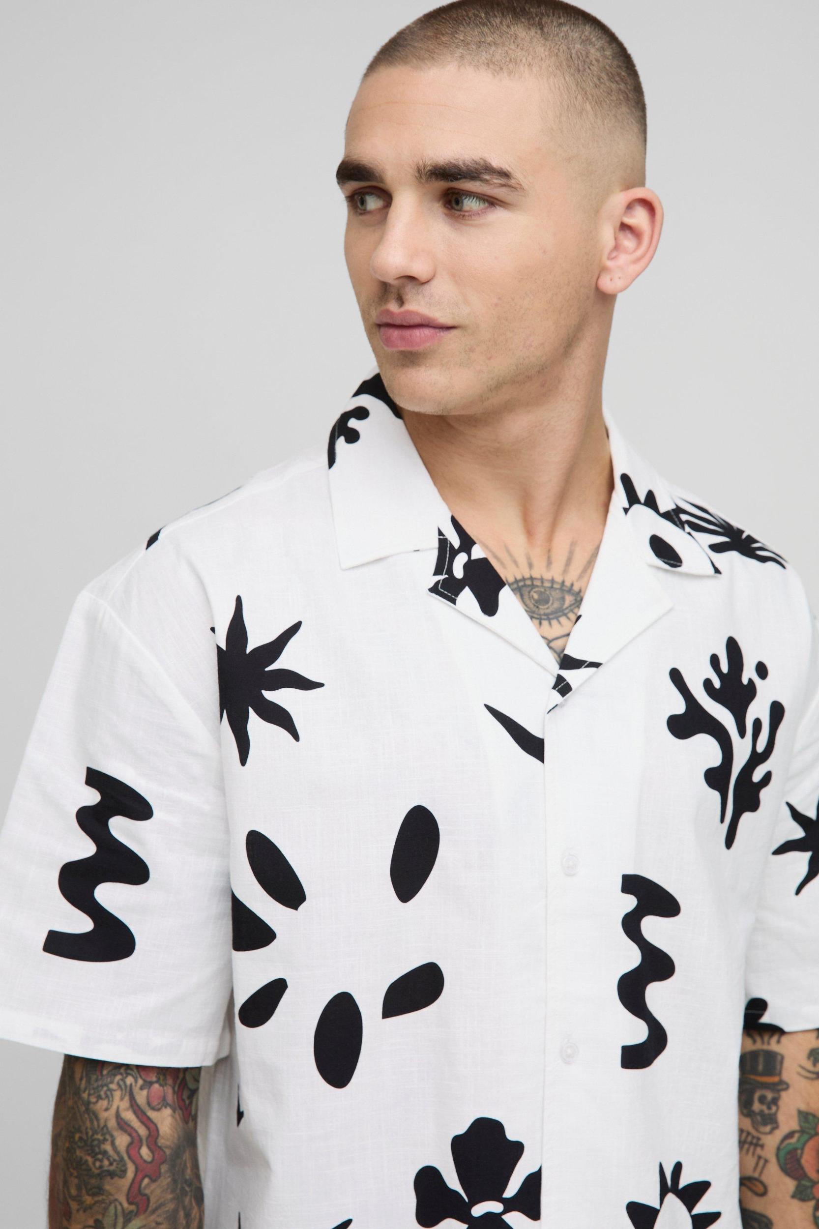 Oversized Abstract Print Revere Shirt | boohooMAN USA Product Image
