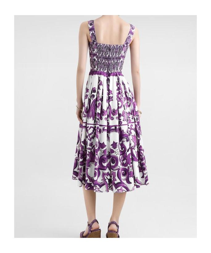 DOLCE & GABBANA Women Cotton Midi Dress With Maiolica Print In Purple Product Image