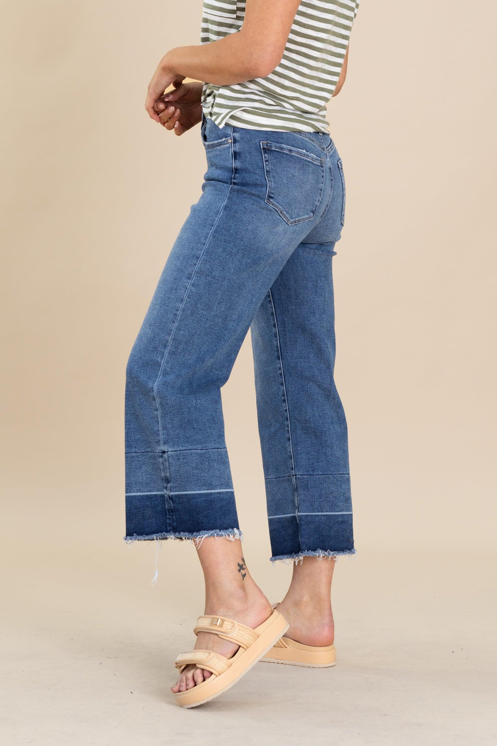 Mica Two Tone High Rise Straight Crop Jean Product Image