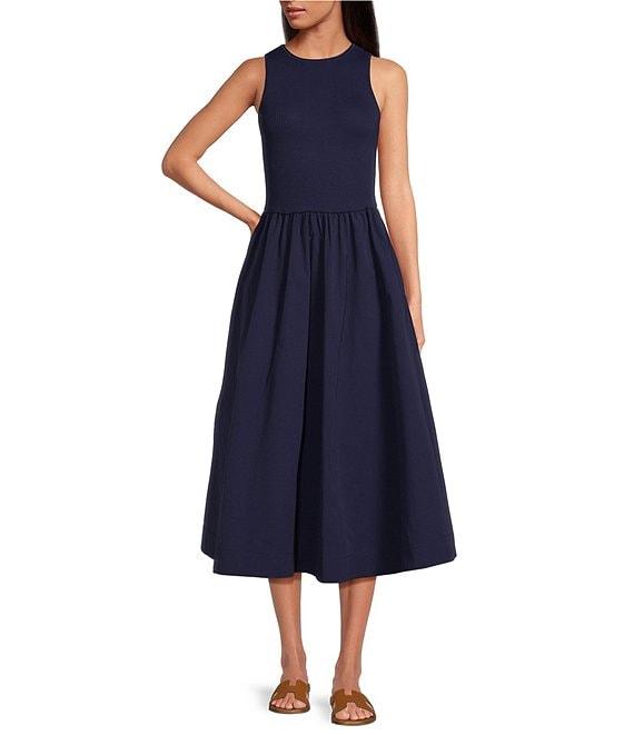 Every Mixed Media Round Neck Sleeveless Midi A-Line Dress Product Image