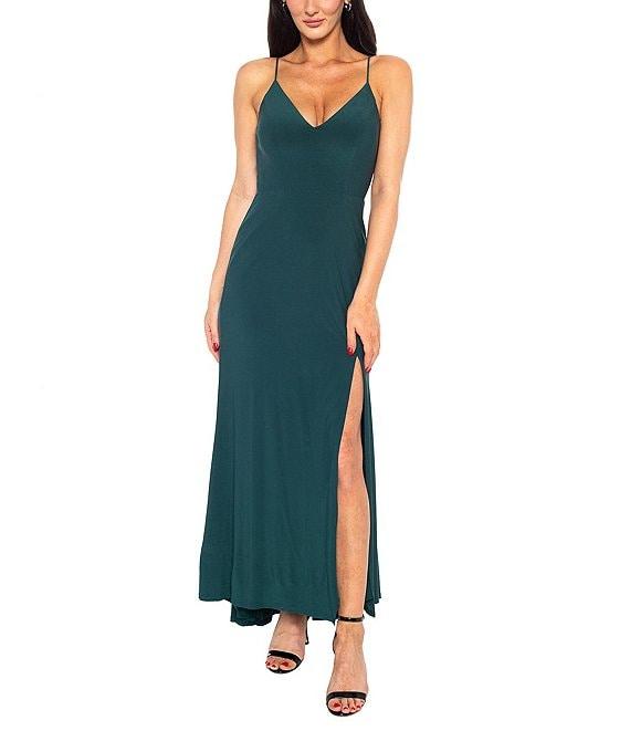Jump V-Neck Sleeveless Side Slit Long Gown Product Image
