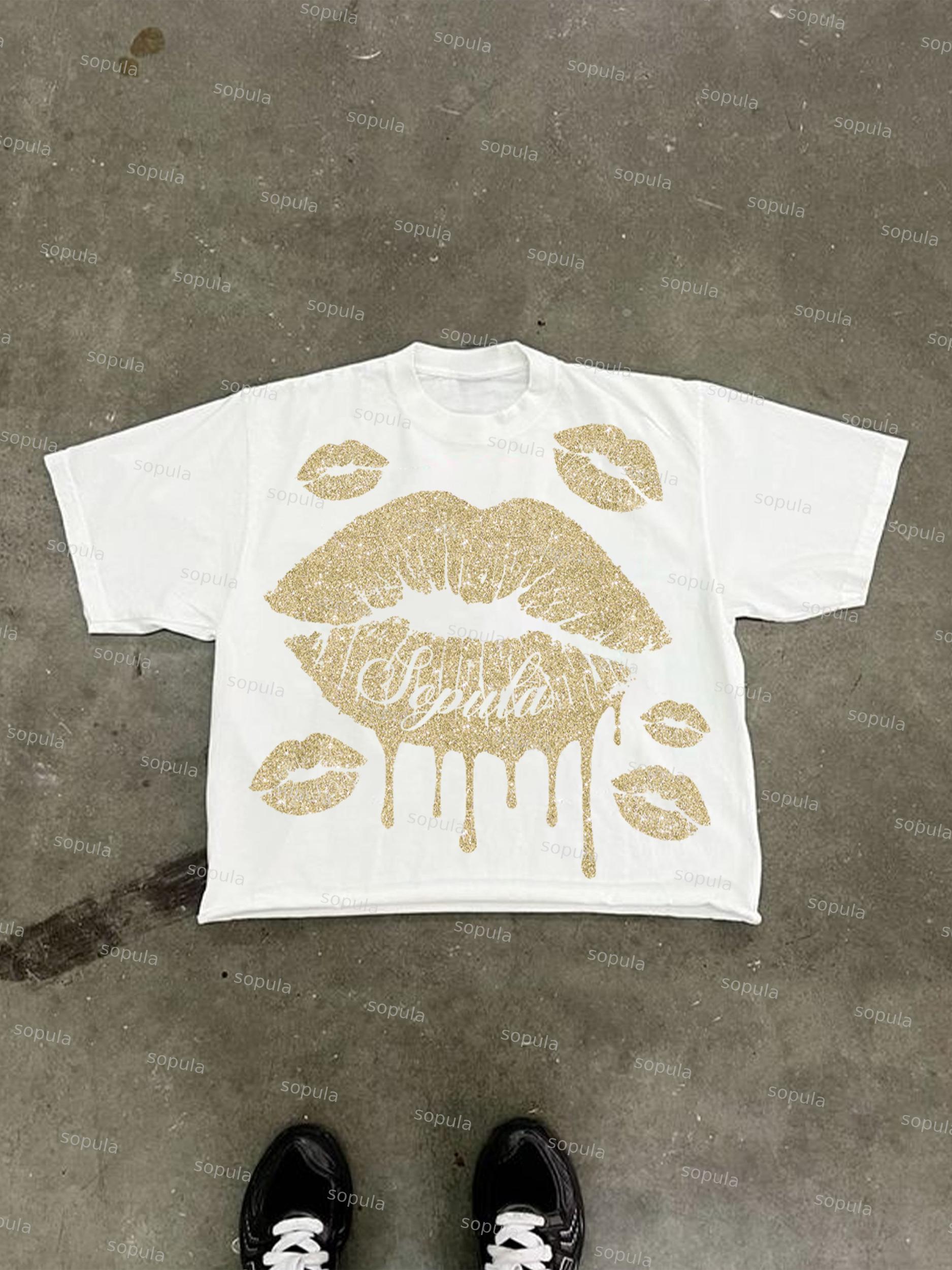 Glitter Fluid Lips Graphic Cropped T-shirt Product Image