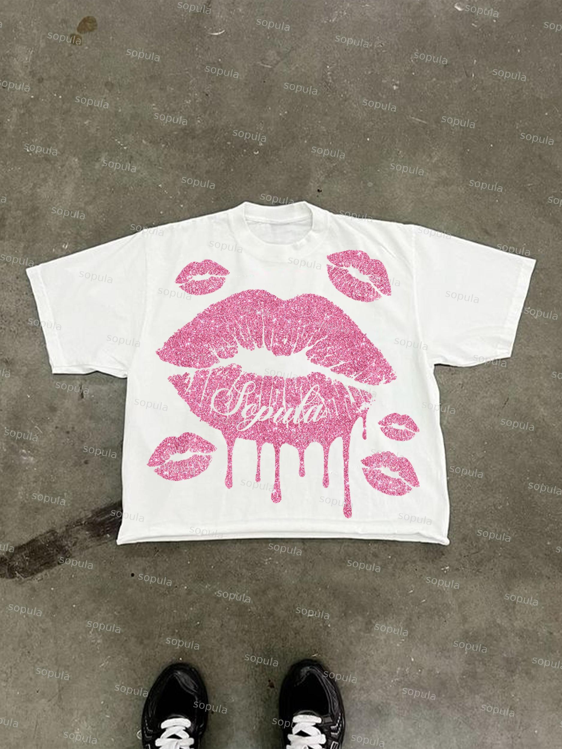 Glitter Fluid Lips Graphic Cropped T-shirt Product Image