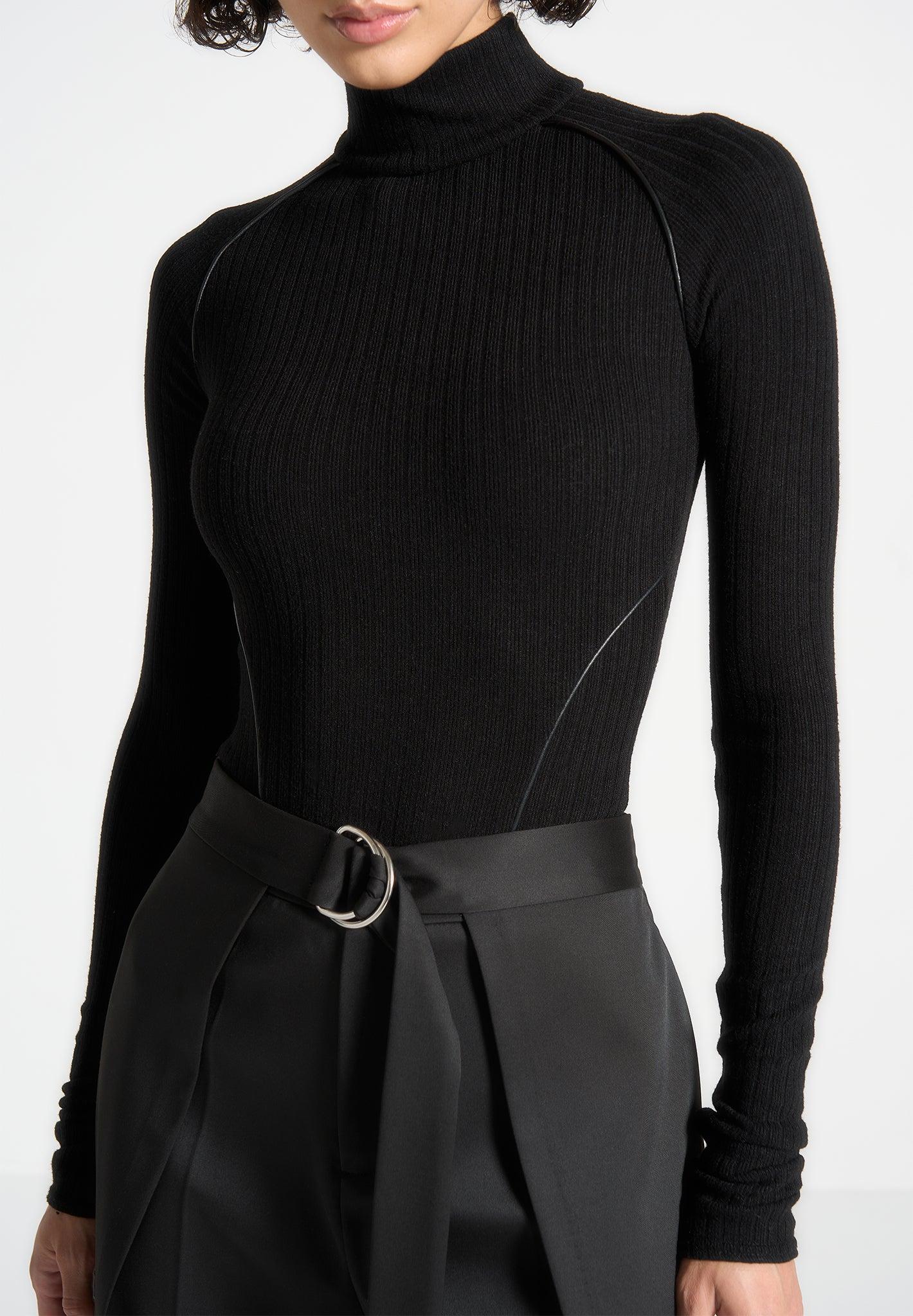 Contour Piping Rib Bodysuit - Black Female Product Image