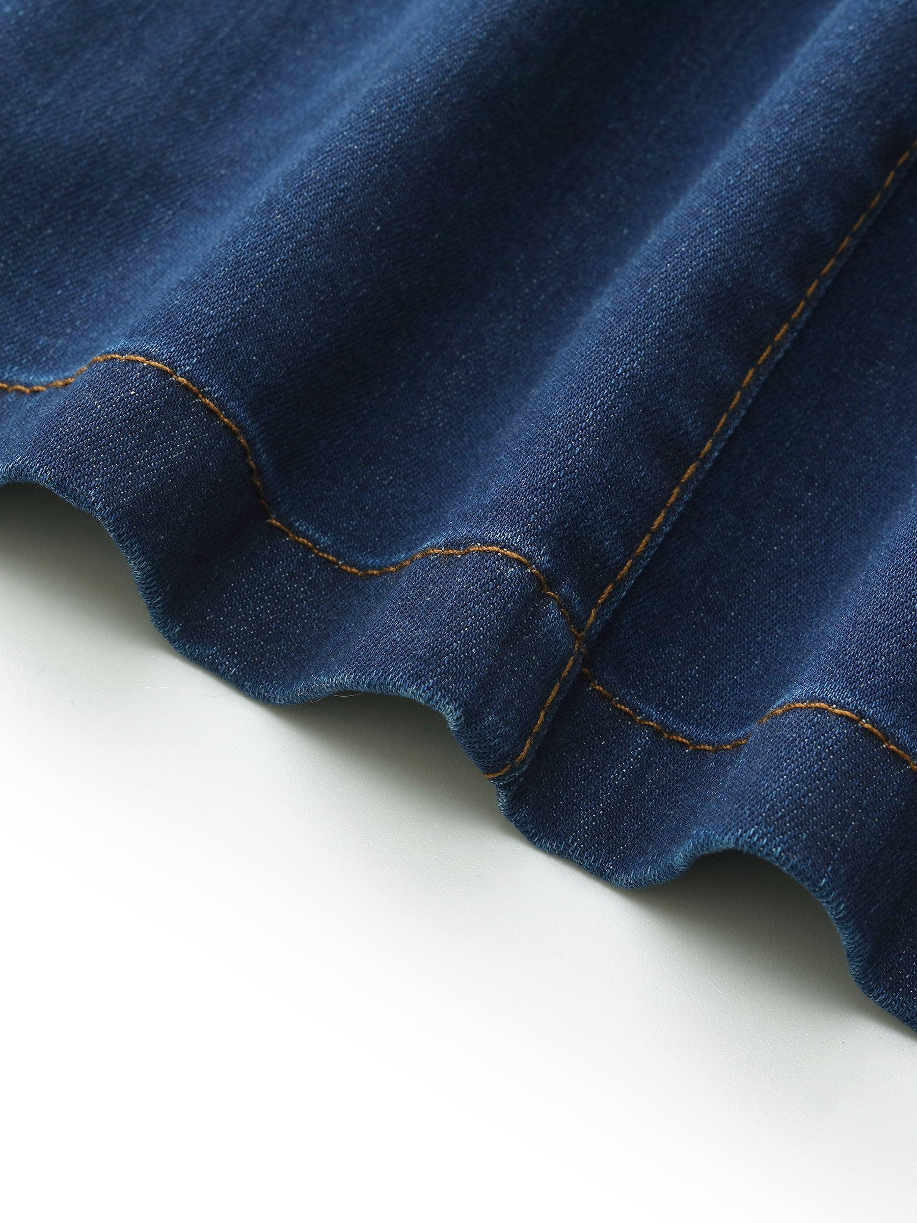 Denim Stretch Front Button Women Mini Dress Product Image