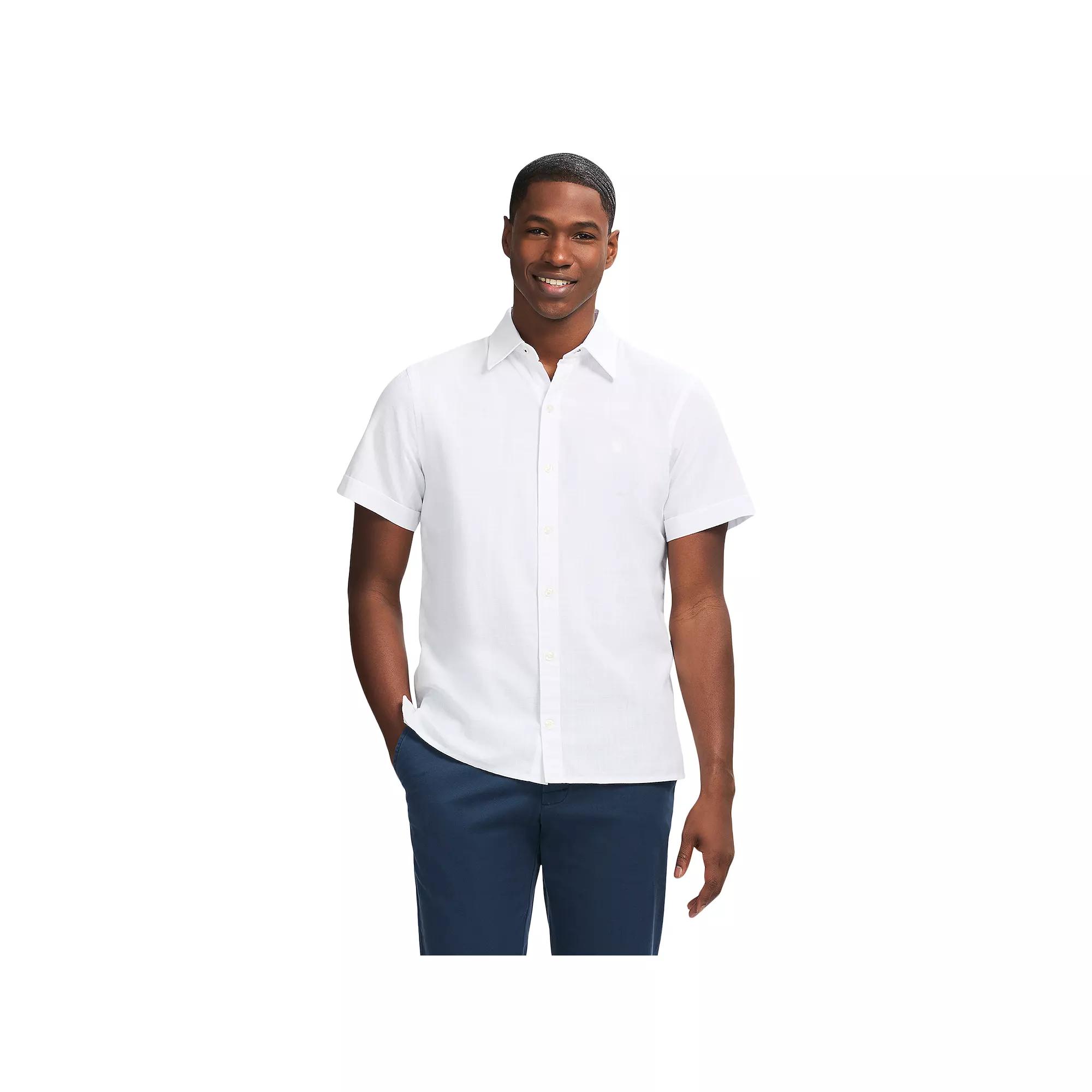 Men's IZOD Madras Short Sleeve Button Down Shirt, Size: XL, Bright White Product Image