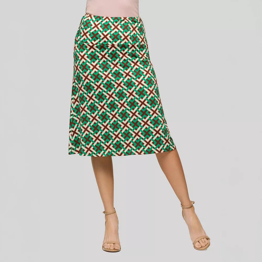Women's 24Seven Comfort Apparel Print Comfortable Elastic Waist Knee Length Skirt, Size: Large, Green Team Product Image
