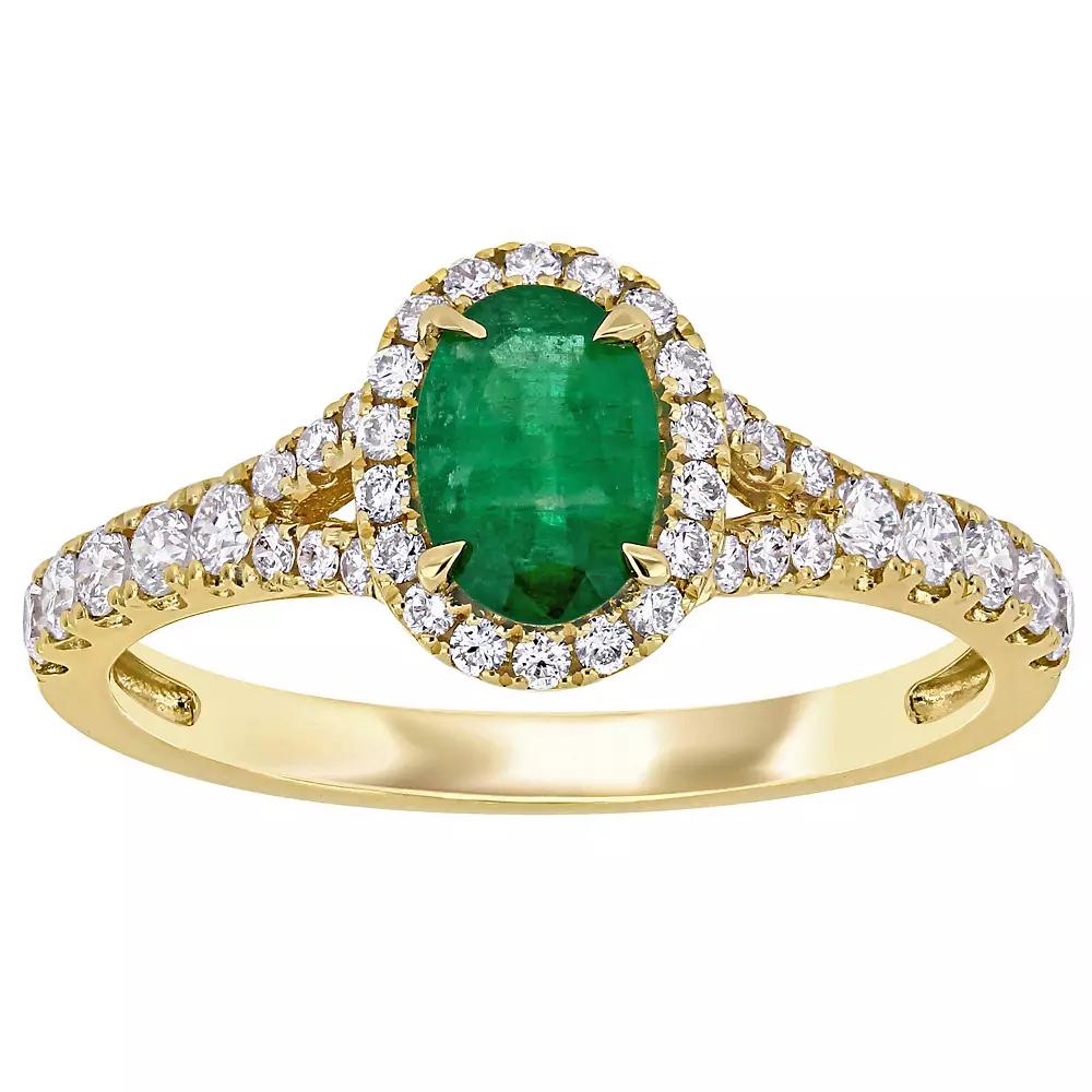 Stella Grace 14k Gold Emerald & 3/8 Carat T.W. Diamond Oval Halo Ring, Womens Product Image