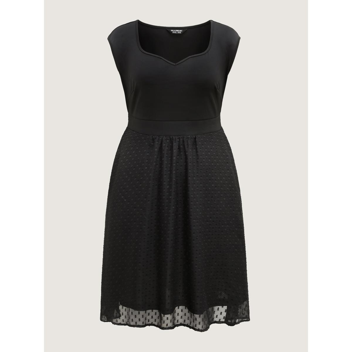 Plus Size Textured Sweetheart Neckline Midi Dress Black Women Texture Heart neckline Cap Sleeve Curvy BloomChic 22-24/3X Product Image