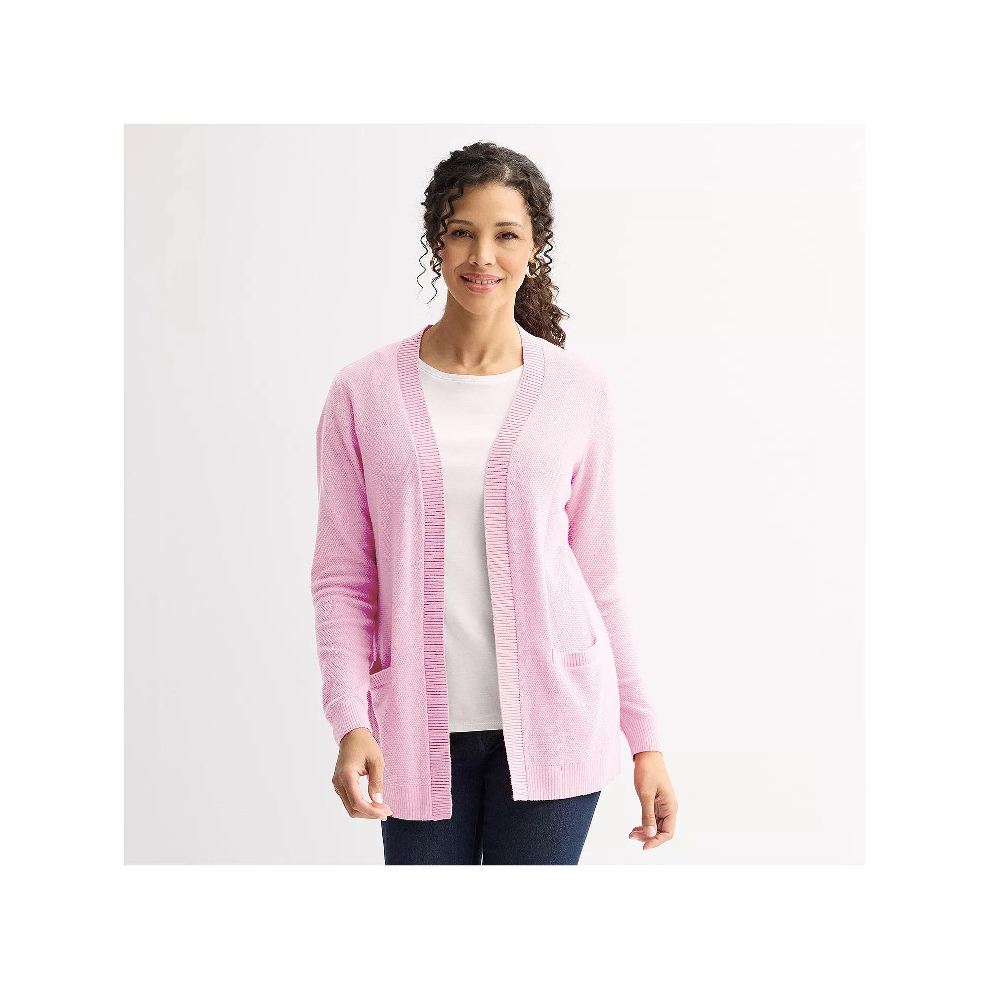 Petite Croft & Barrow® Open-Front Cardigan with Pockets, Women's, Size: Large Petite, Daydream Purple Product Image