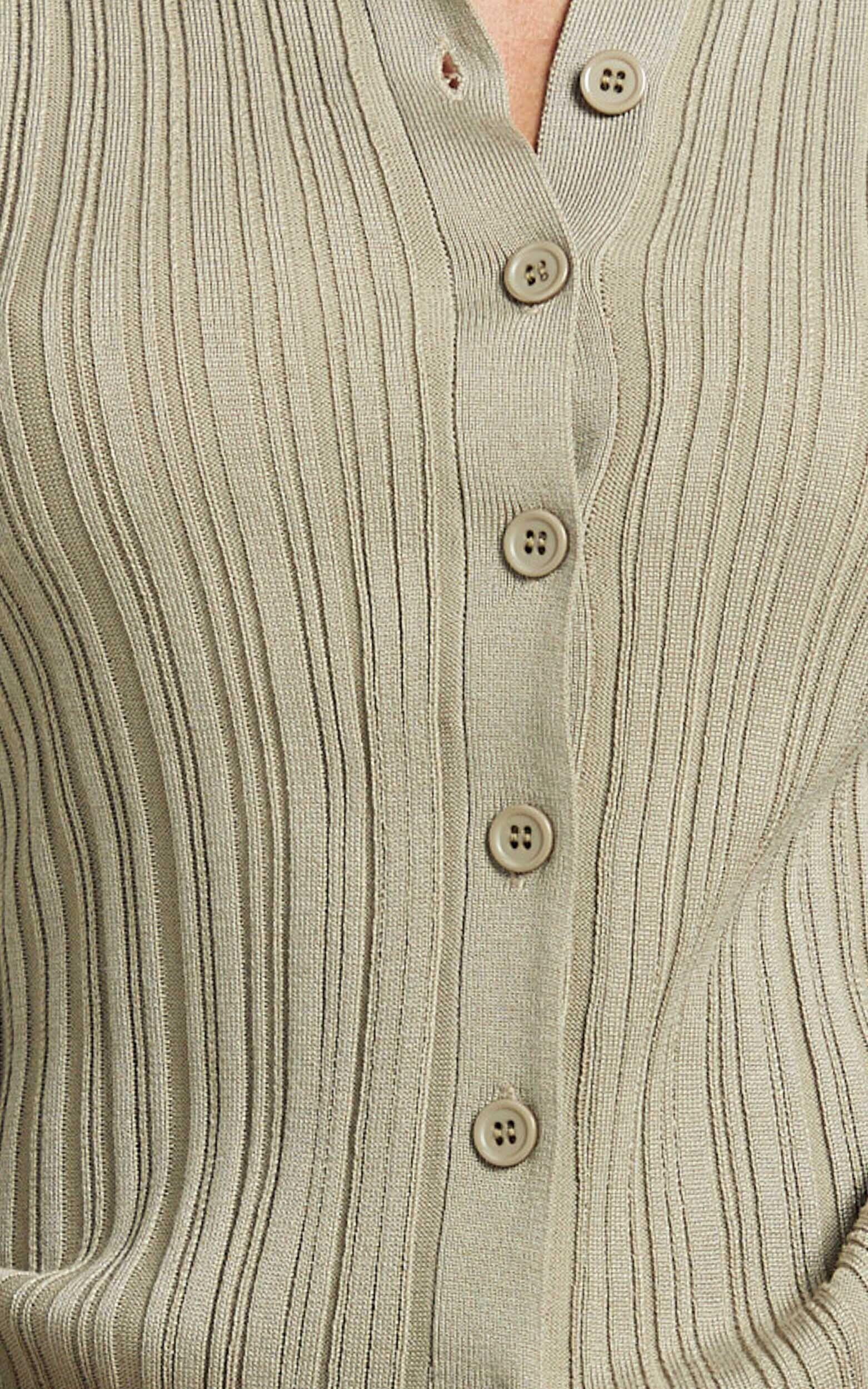 Kelsey Top - Button Through Long Sleeve Knitted Top in Taupe Product Image