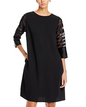 Caroline Rose Sheer Stripe Sleeve Crepe Shift Dress Product Image