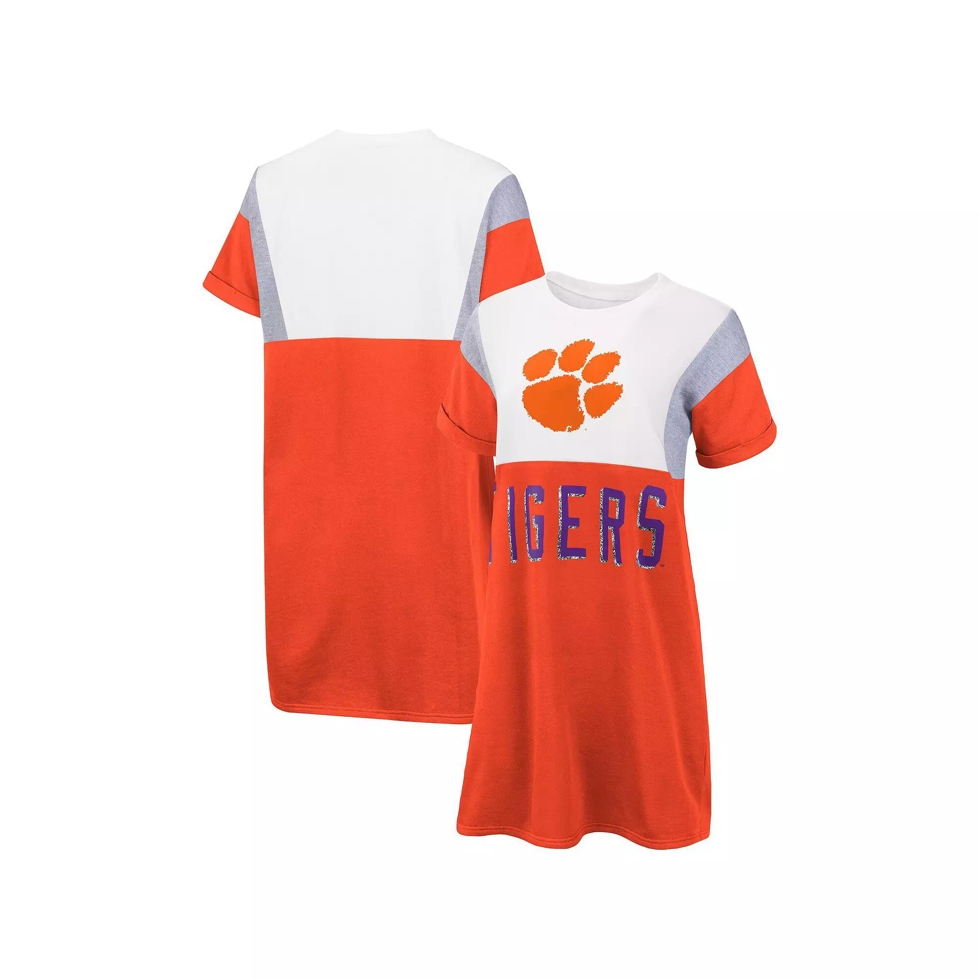 Women's G-III 4Her by Carl Banks Orange/White Clemson Tigers 3rd Down Short Sleeve T-Shirt Dress, Size: Large Product Image